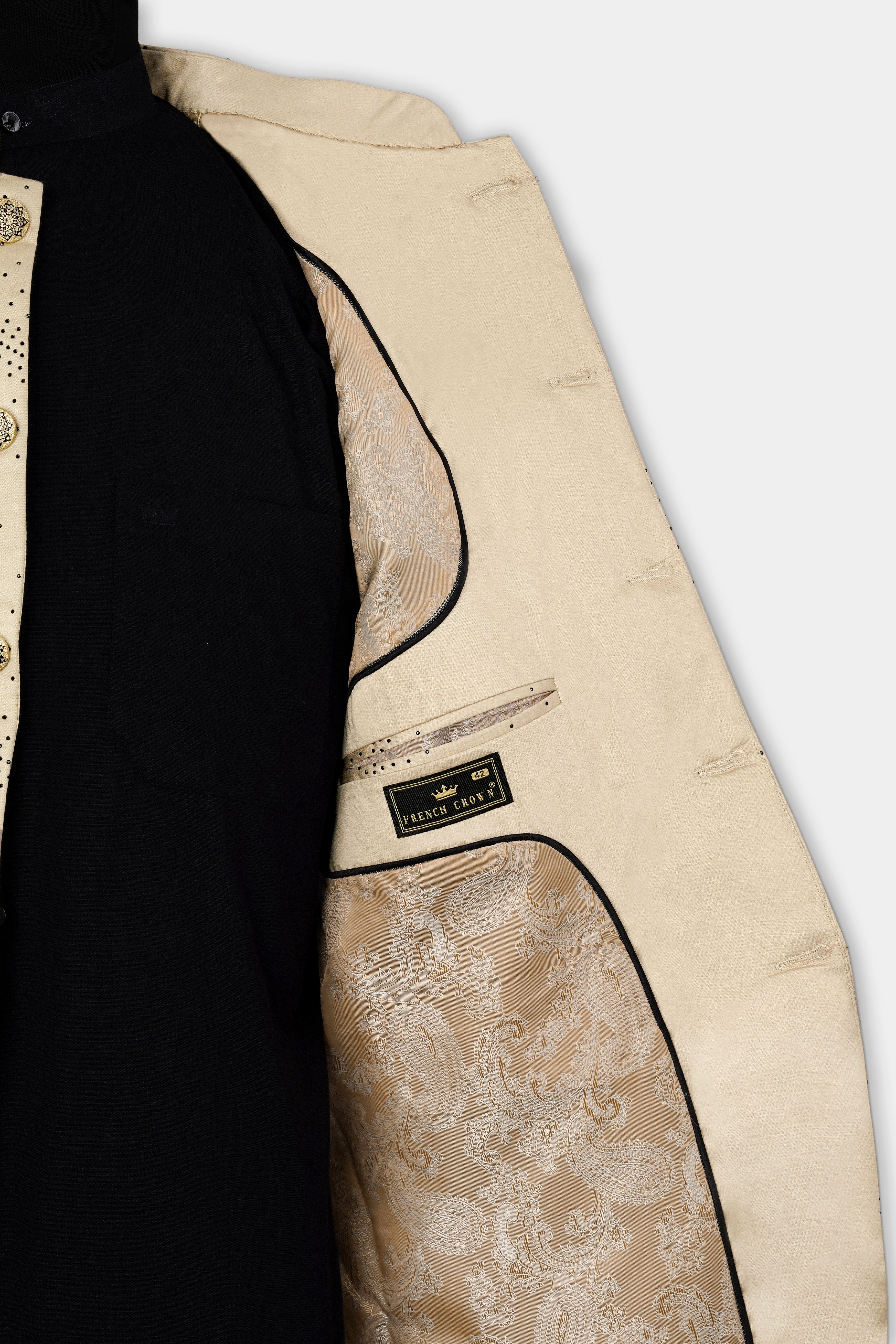 Ivory Cream Stonework Wool Rich Bandhgala Designer Suit ST2992-BG-D515-36, ST2992-BG-D515-38, ST2992-BG-D515-40, ST2992-BG-D515-42, ST2992-BG-D515-44, ST2992-BG-D515-46, ST2992-BG-D515-48, ST2992-BG-D515-50, ST2992-BG-D515-52, ST2992-BG-D515-54, ST2992-BG-D515-56, ST2992-BG-D515-58, ST2992-BG-D515-60