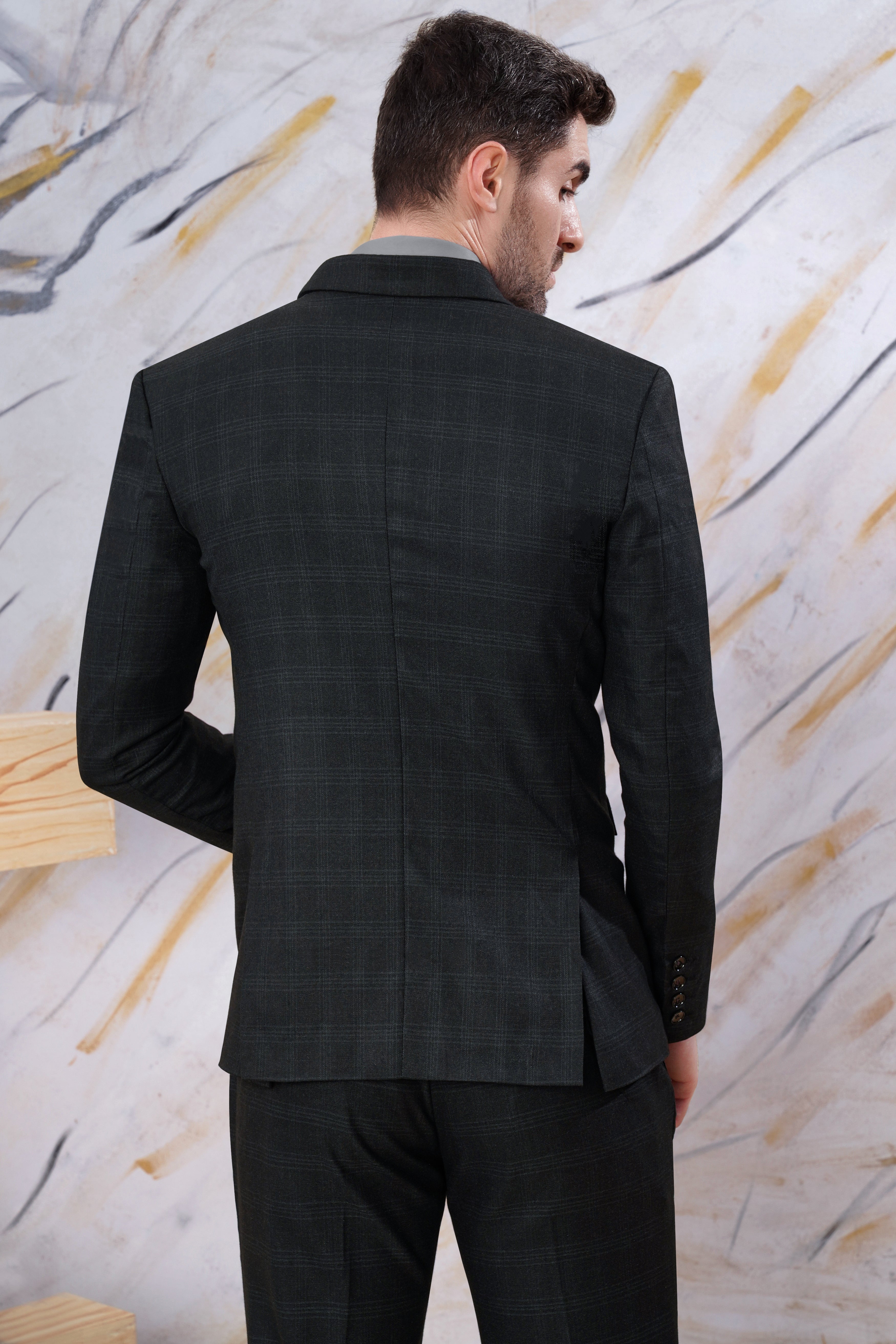 Onyx Black Subtle Checkered Wool Rich Double Breasted Suit ST2999-DB-36, ST2999-DB-38, ST2999-DB-40, ST2999-DB-42, ST2999-DB-44, ST2999-DB-46, ST2999-DB-48, ST2999-DB-50, ST2999-DB-52, ST2999-DB-54, ST2999-DB-56, ST2999-DB-58, ST2999-DB-60