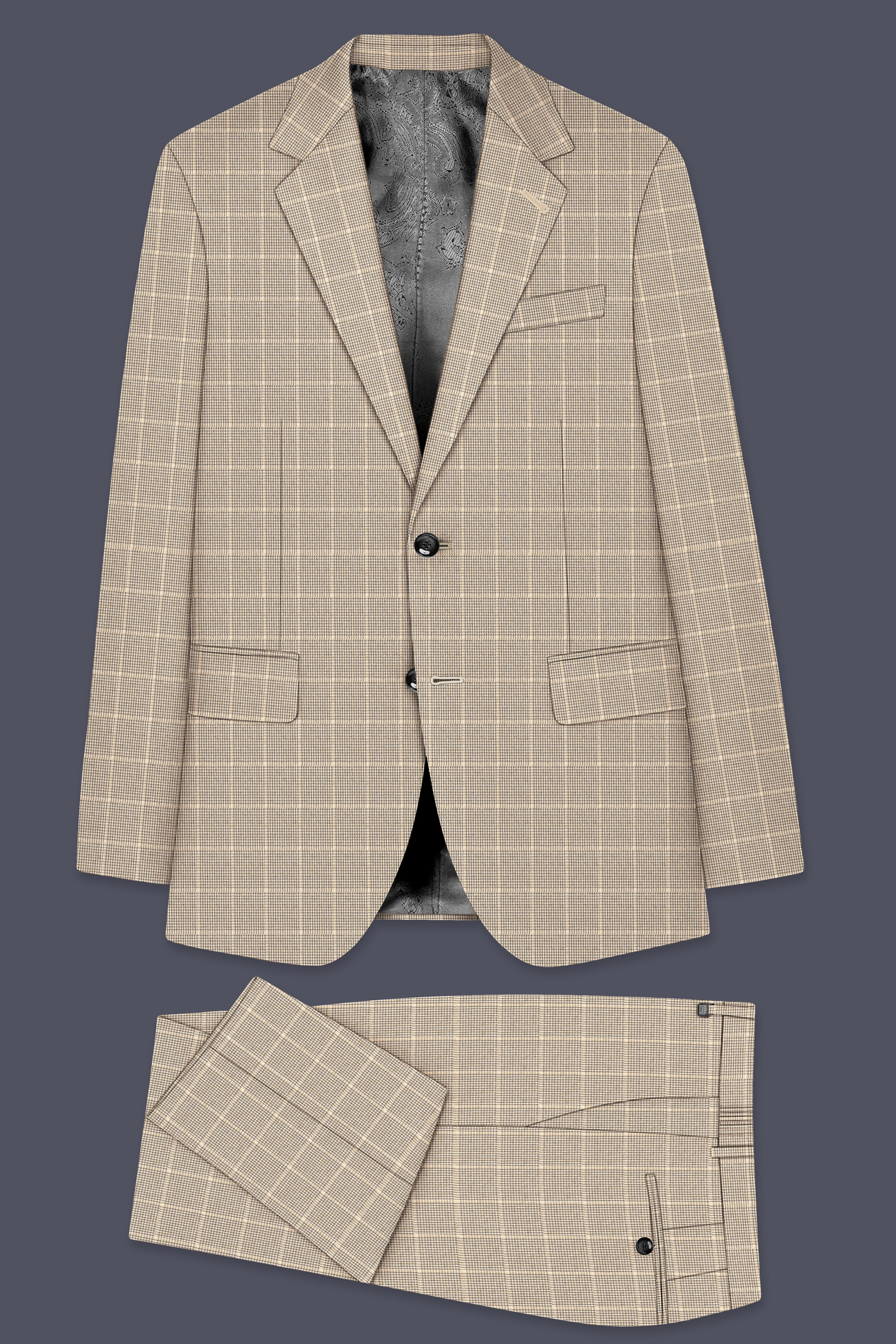 Apricot Brown Subtle Checkered Wool Rich Suit