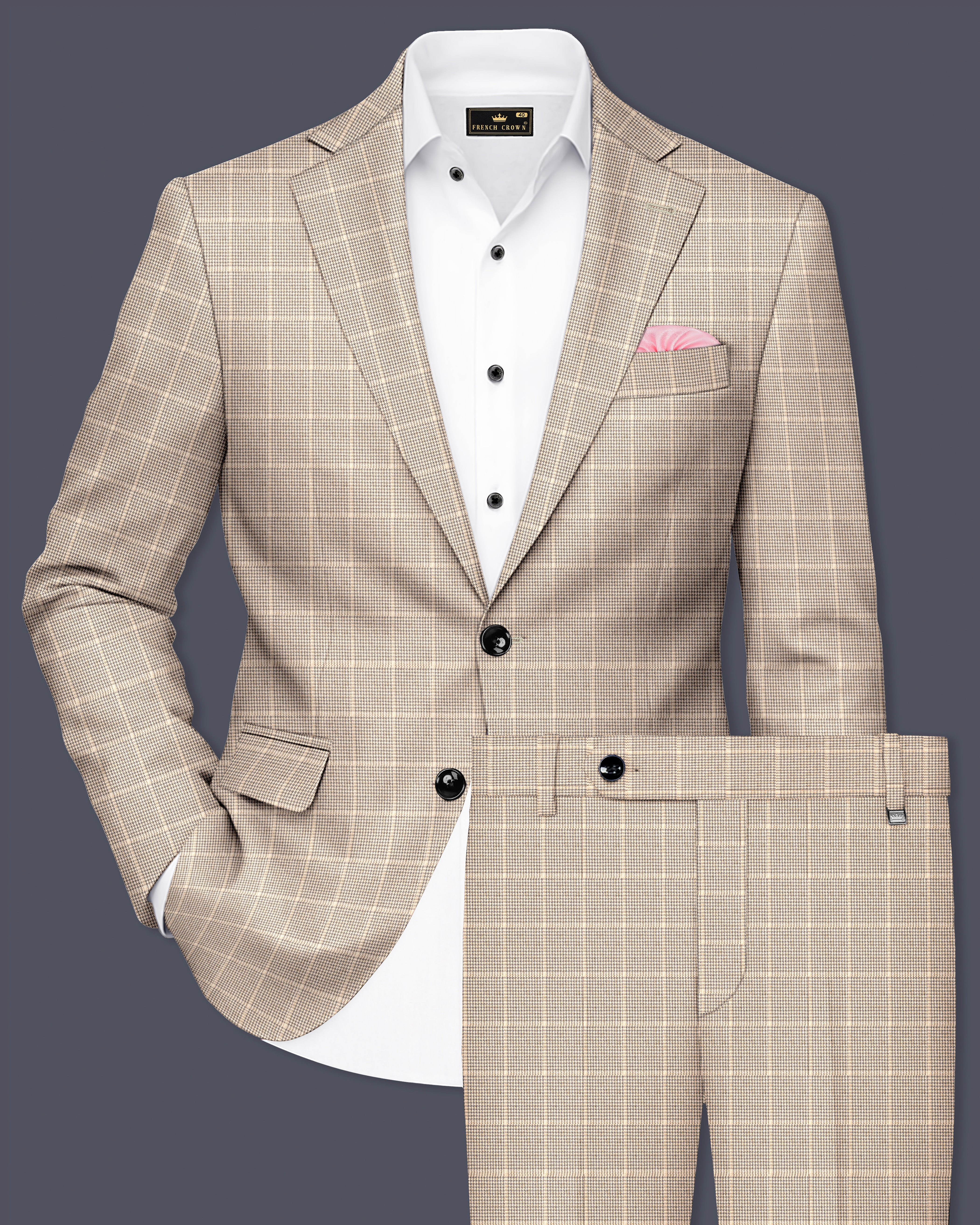 Apricot Brown Subtle Checkered Wool Rich Suit