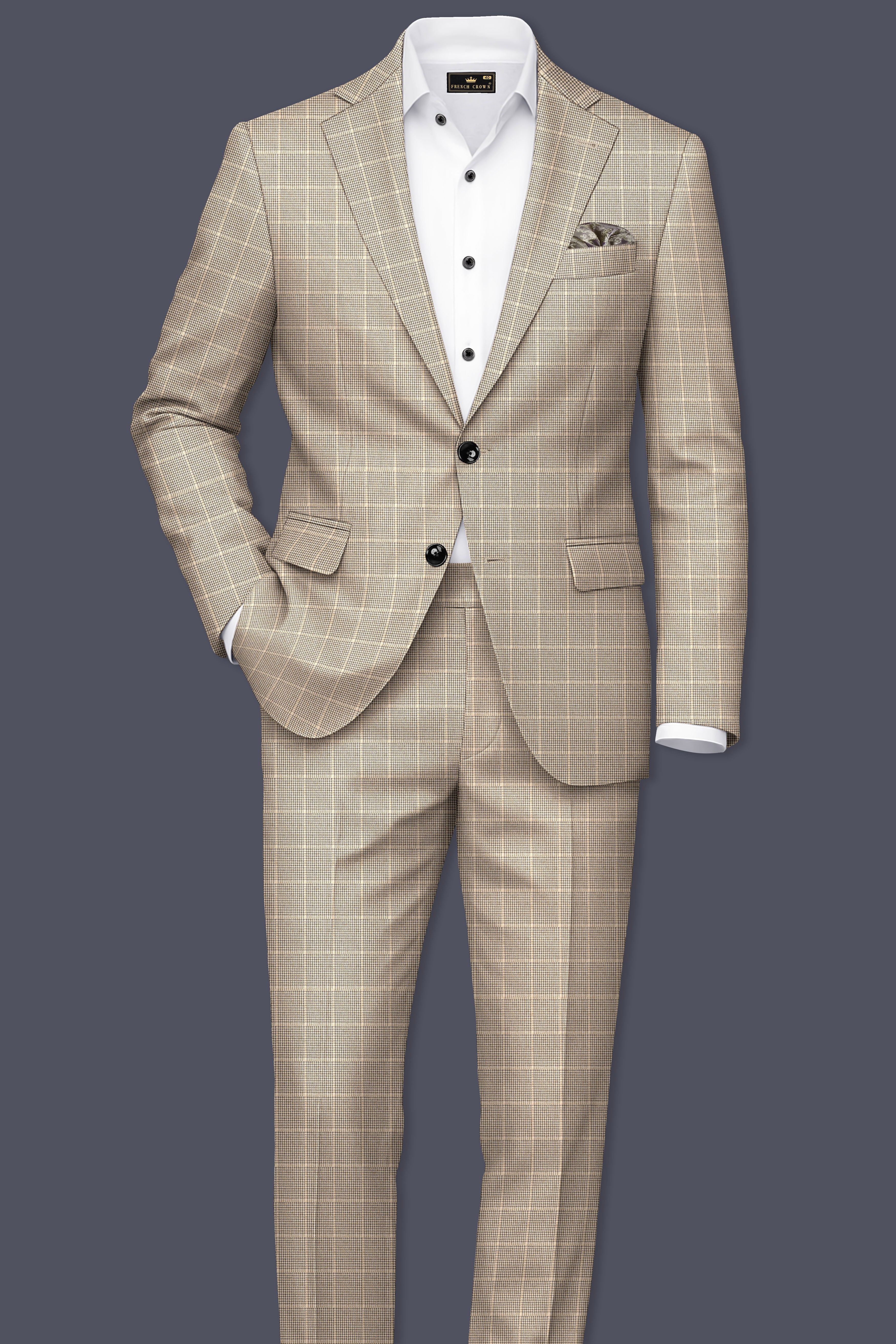 Apricot Brown Subtle Checkered Wool Rich Suit