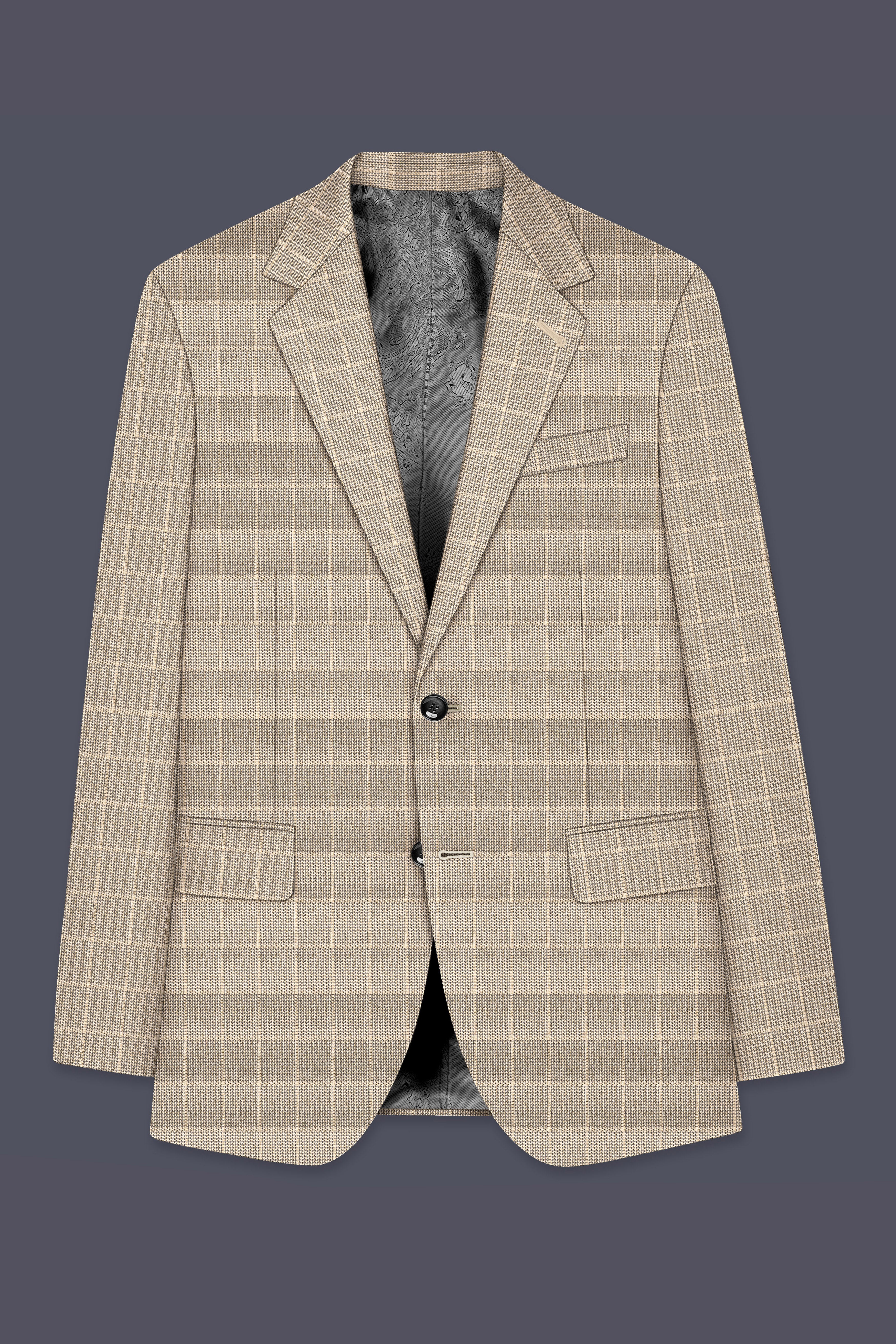 Apricot Brown Subtle Checkered Wool Rich Suit