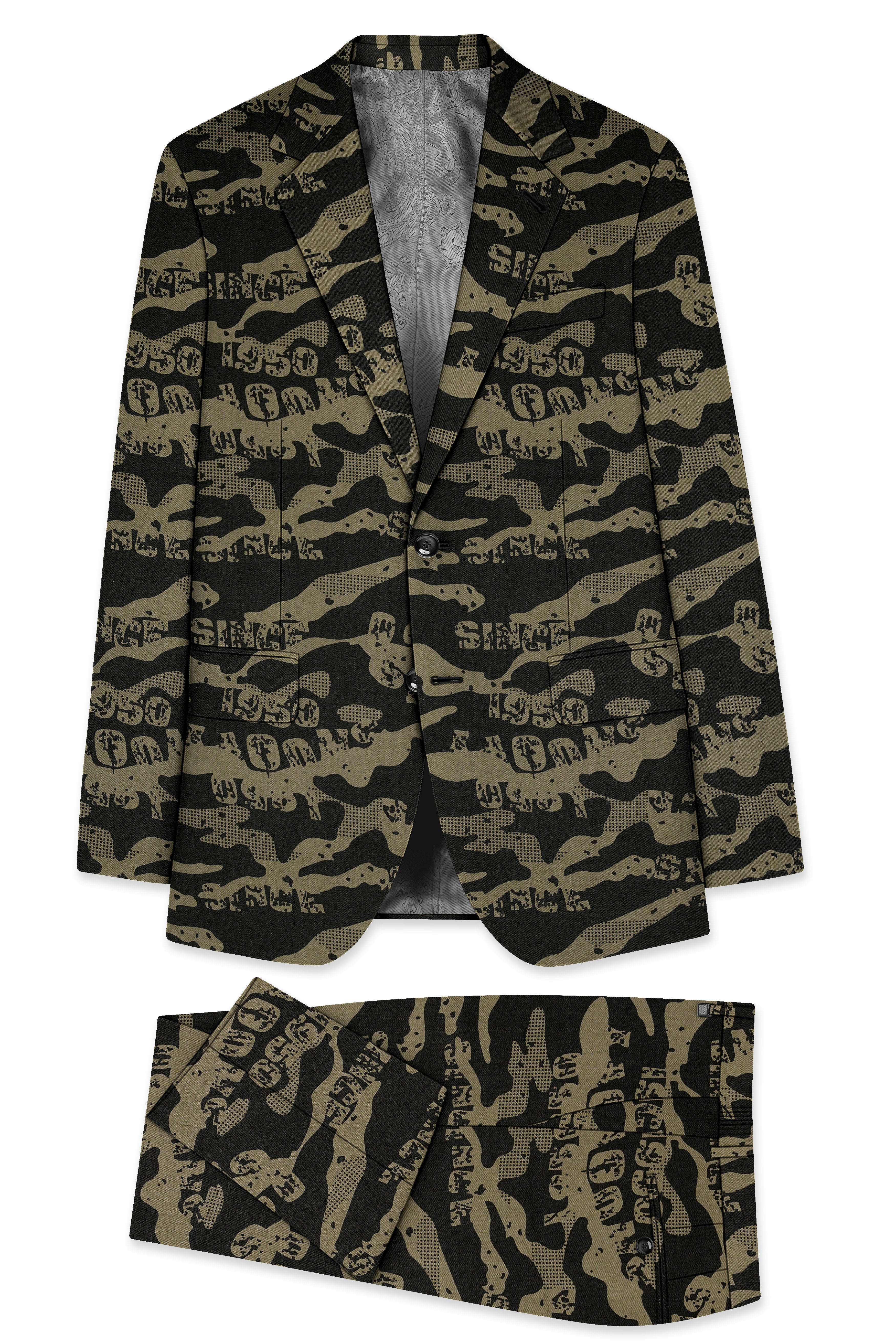 Jade Black and Woodland Green Printed Premium Cotton Single-Breasted Suit