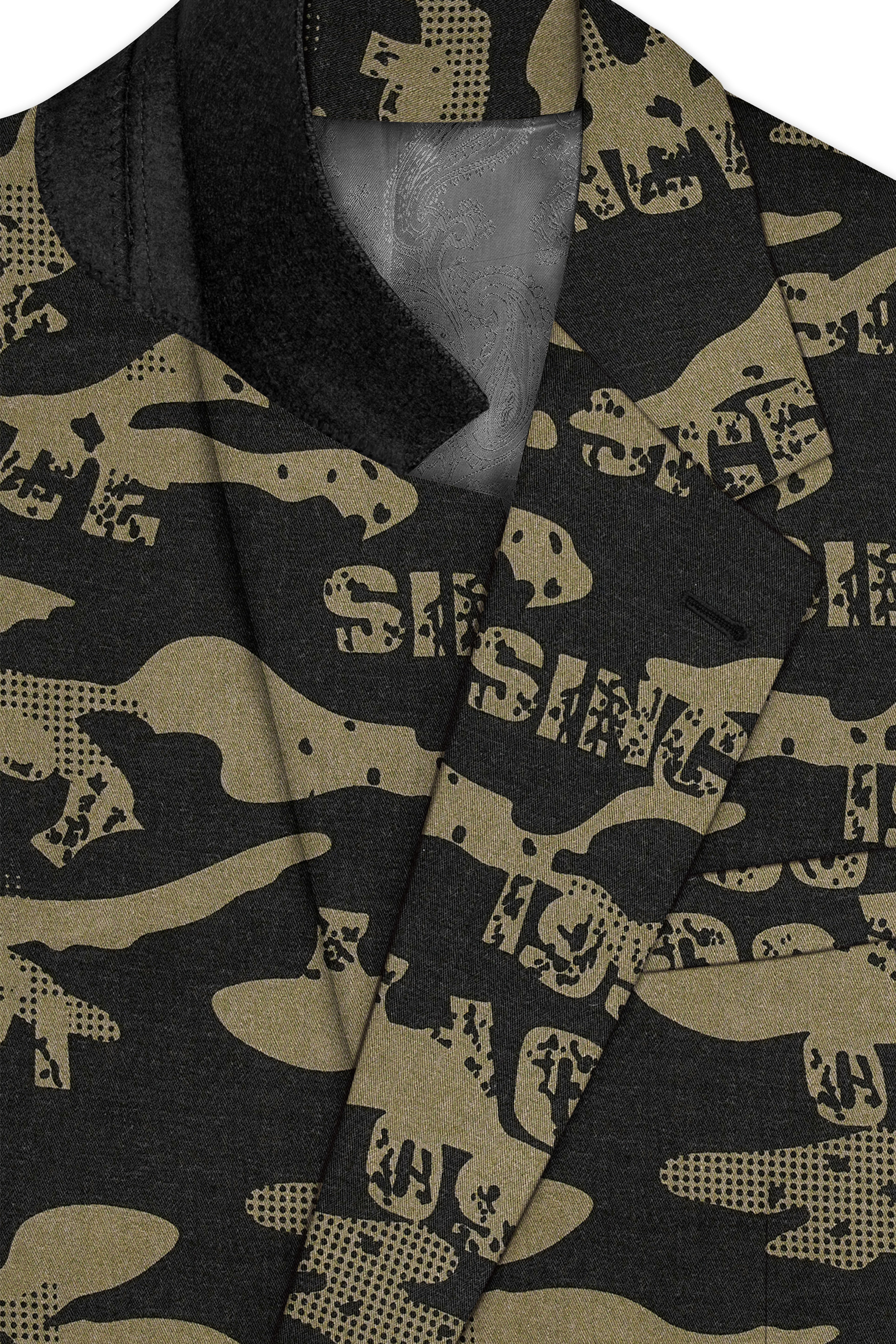 Jade Black and Woodland Green Printed Premium Cotton Single-Breasted Suit