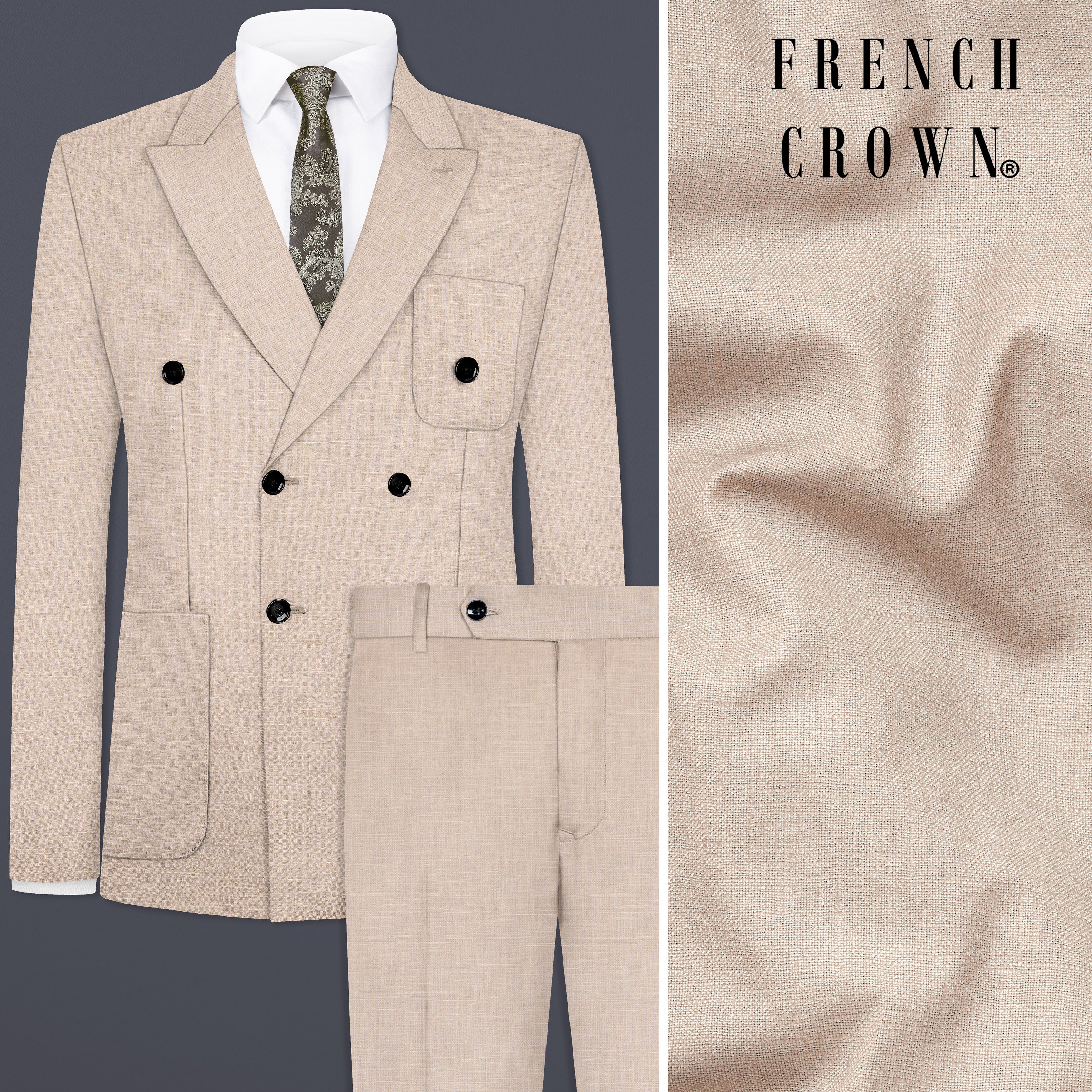 Cashmere Beige Luxurious Linen Double Breasted Sports Suit