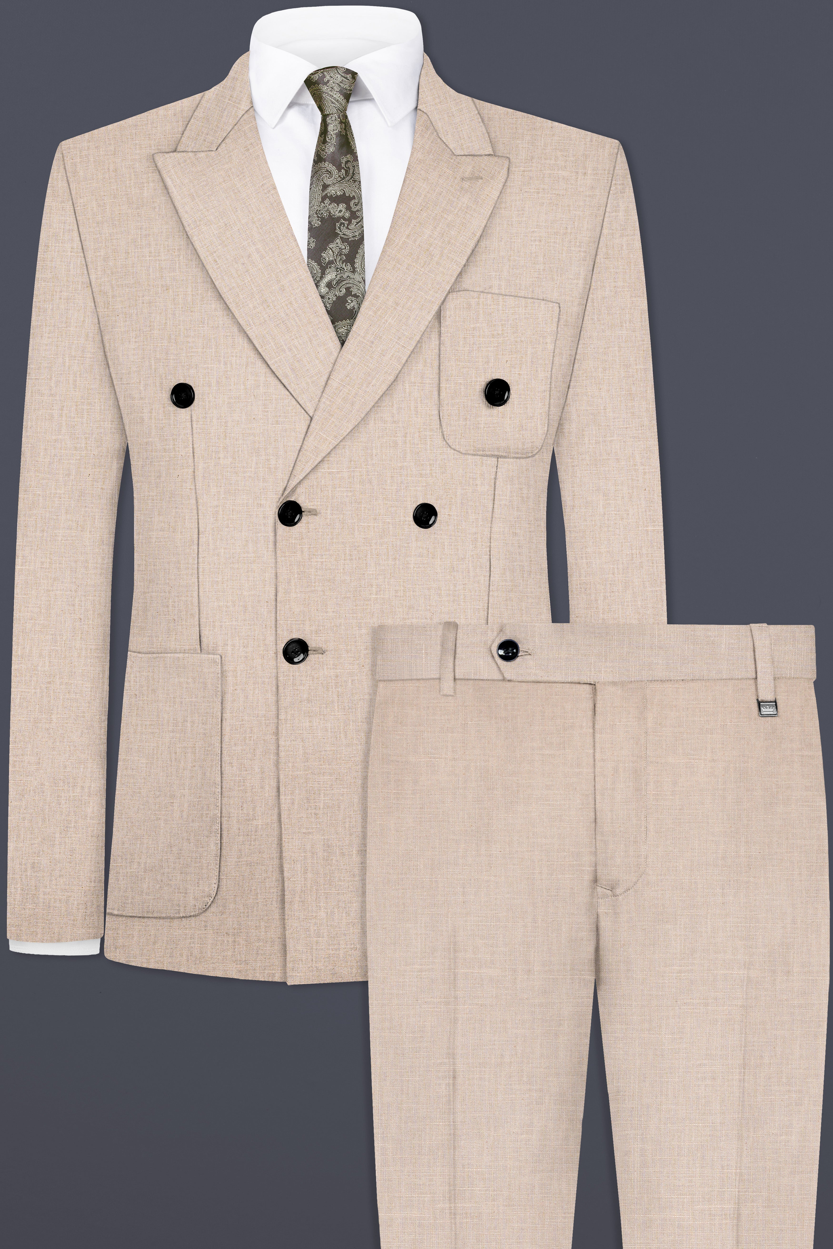 Cashmere Beige Luxurious Linen Double Breasted Sports Suit