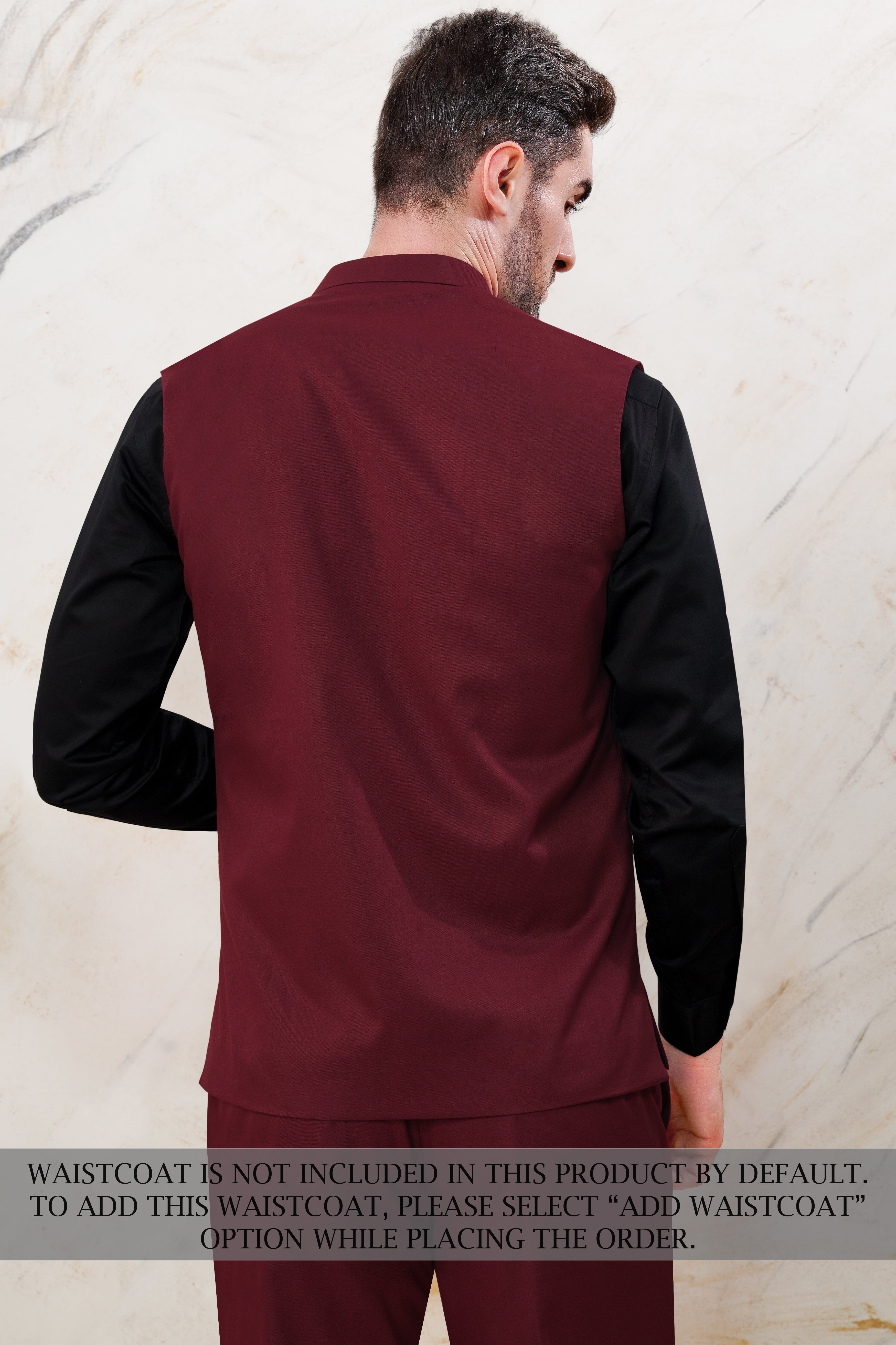 Bordeaux Maroon Cross Placket Wool Rich Bandhgala Suit
