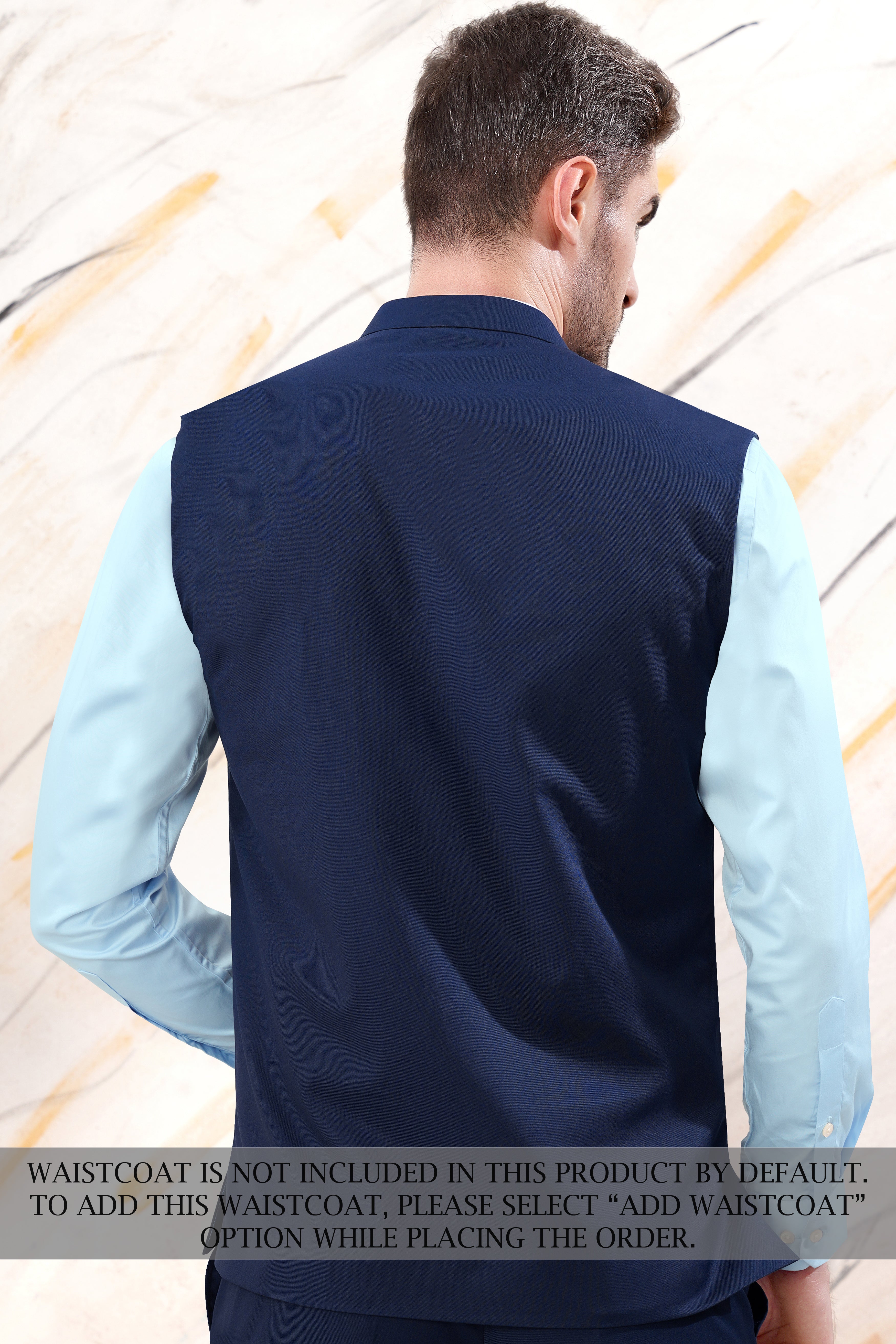 Cloud Burst Blue Cross Placket Wool Rich Bandhgala Suit