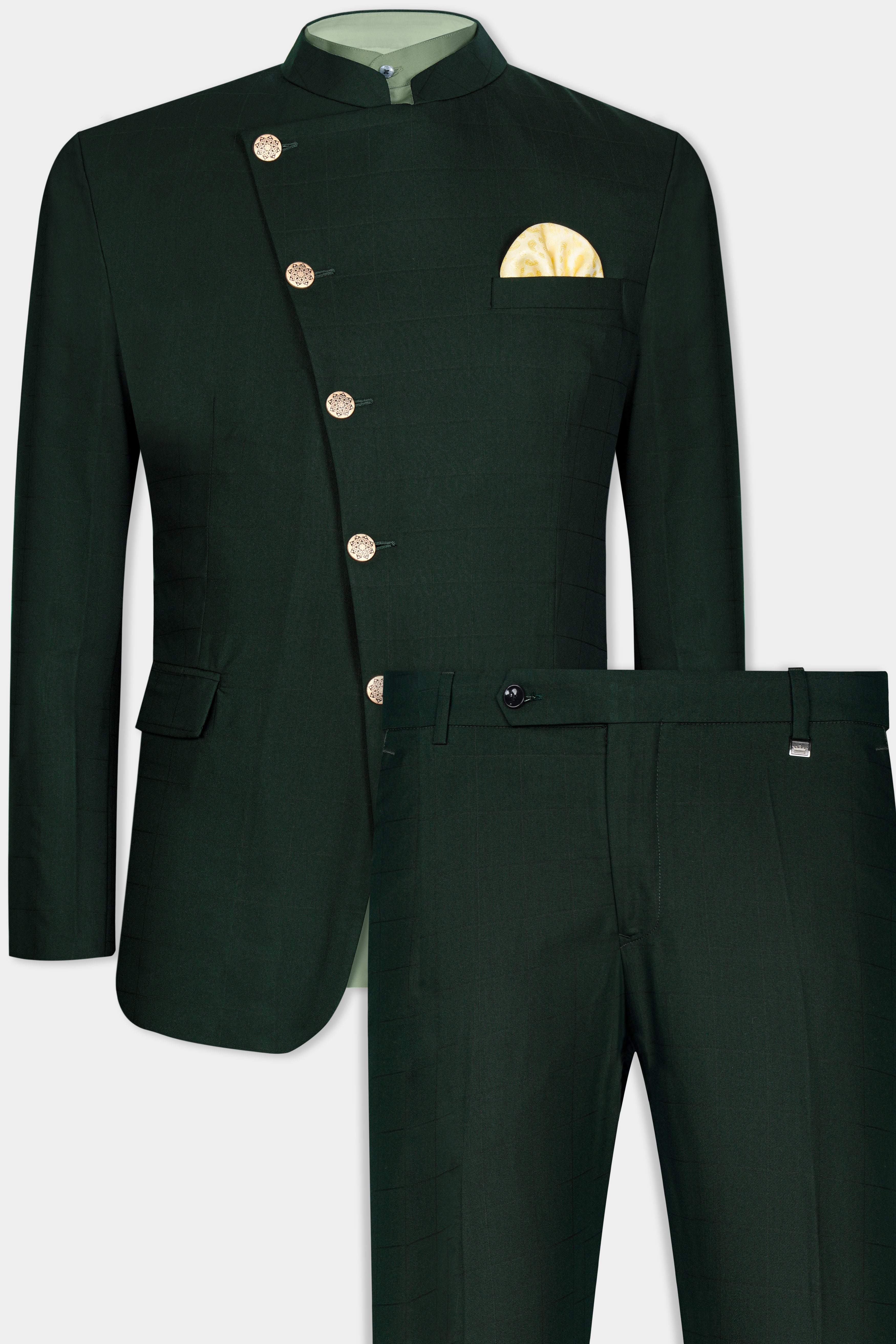 Sacramento Green Cross Buttoned Bandhgala Wool Rich Suit ST3066-CBG-36, ST3066-CBG-38, ST3066-CBG-40, ST3066-CBG-42, ST3066-CBG-44, ST3066-CBG-46, ST3066-CBG-48, ST3066-CBG-50, ST3066-CBG-52, ST3066-CBG-54, ST3066-CBG-56, ST3066-CBG-58, ST3066-CBG-60