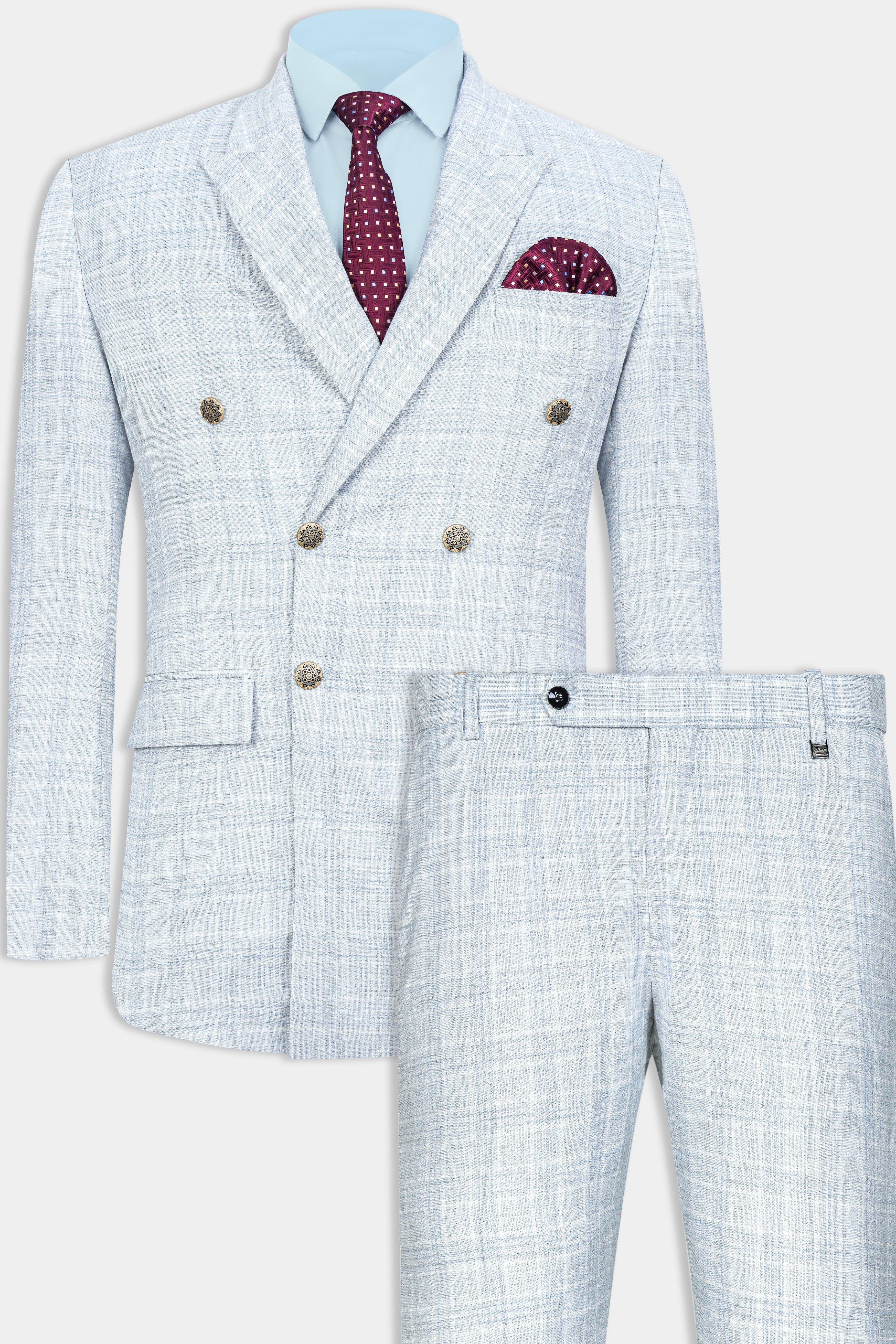 Gainsboro Blue Plaid Wool Rich Double Breasted Suit ST3076-DB-GB-36, ST3076-DB-GB-38, ST3076-DB-GB-40, ST3076-DB-GB-42, ST3076-DB-GB-44, ST3076-DB-GB-46, ST3076-DB-GB-48, ST3076-DB-GB-50, ST3076-DB-GB-52, ST3076-DB-GB-54, ST3076-DB-GB-56, ST3076-DB-GB-58, ST3076-DB-GB-60