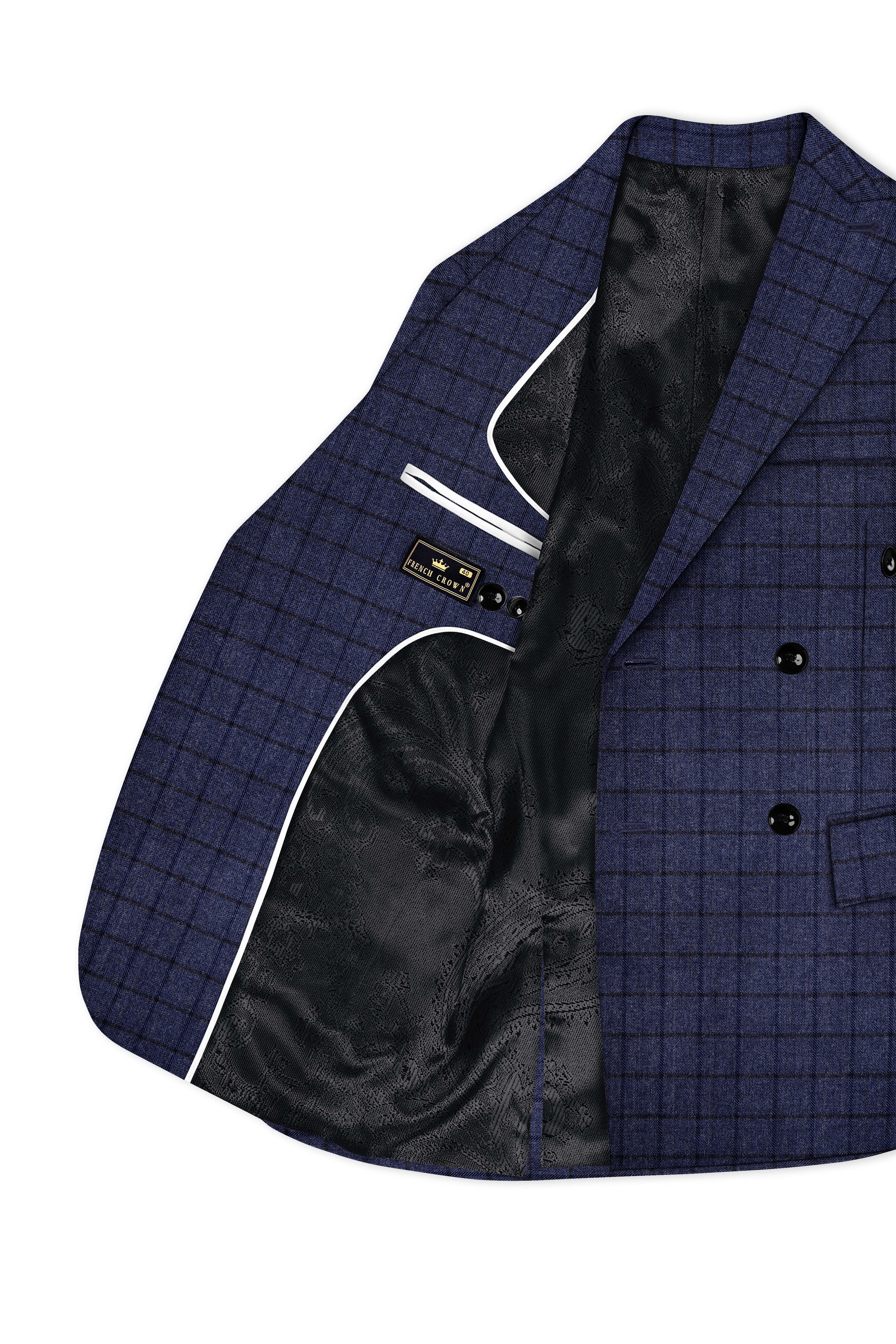Ebony Clay Blue Windowpane Tweed Double Breasted Suit