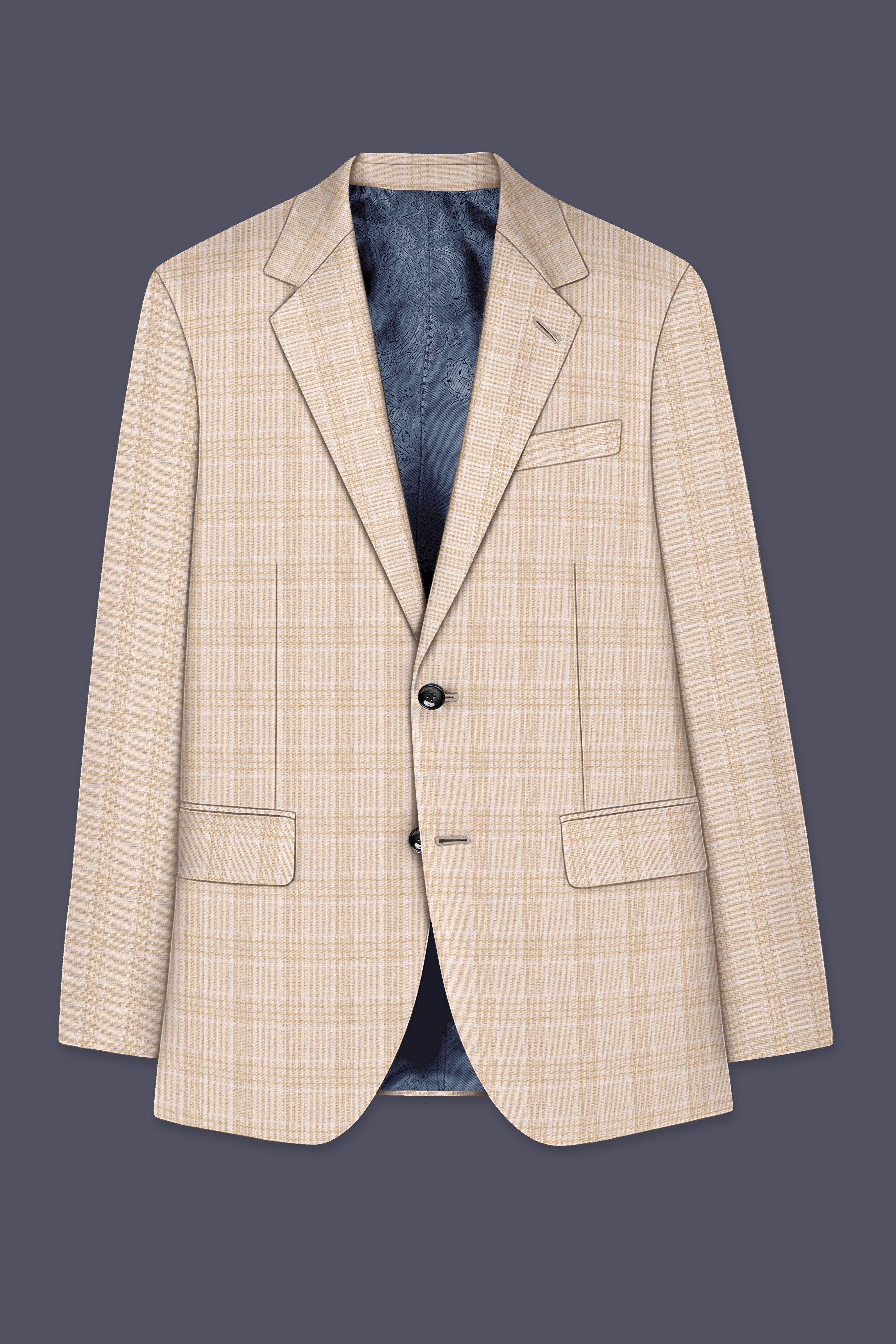 Hampton Beige Wool Rich Plaid Single Breasted Suit