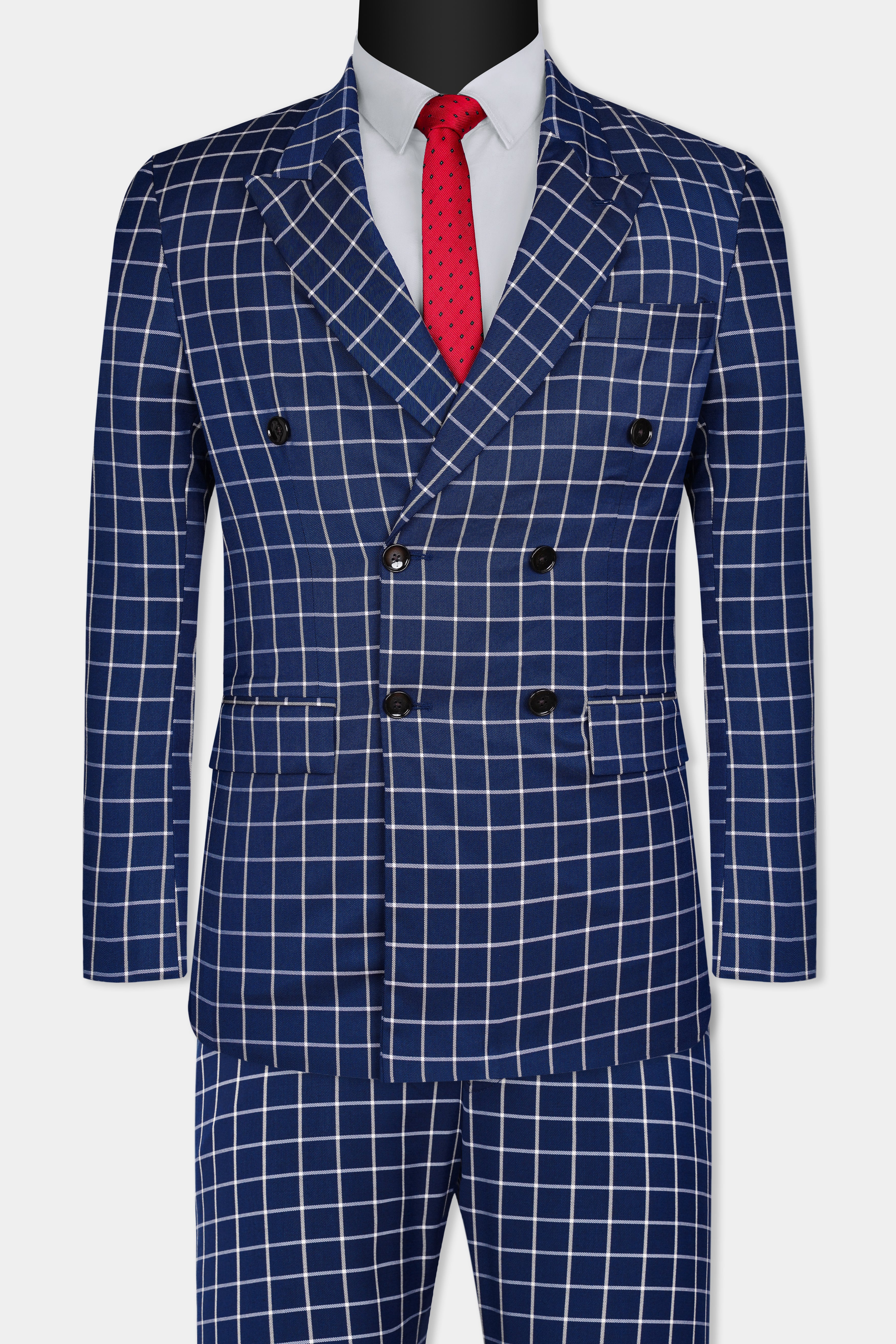 Marine Blue and White Windowpane Wool Rich Double Breasted Suit ST3095-DB-36, ST3095-DB-38, ST3095-DB-40, ST3095-DB-42, ST3095-DB-44, ST3095-DB-46, ST3095-DB-48, ST3095-DB-50, ST3095-DB-52, ST3095-DB-54, ST3095-DB-56, ST3095-DB-58, ST3095-DB-60