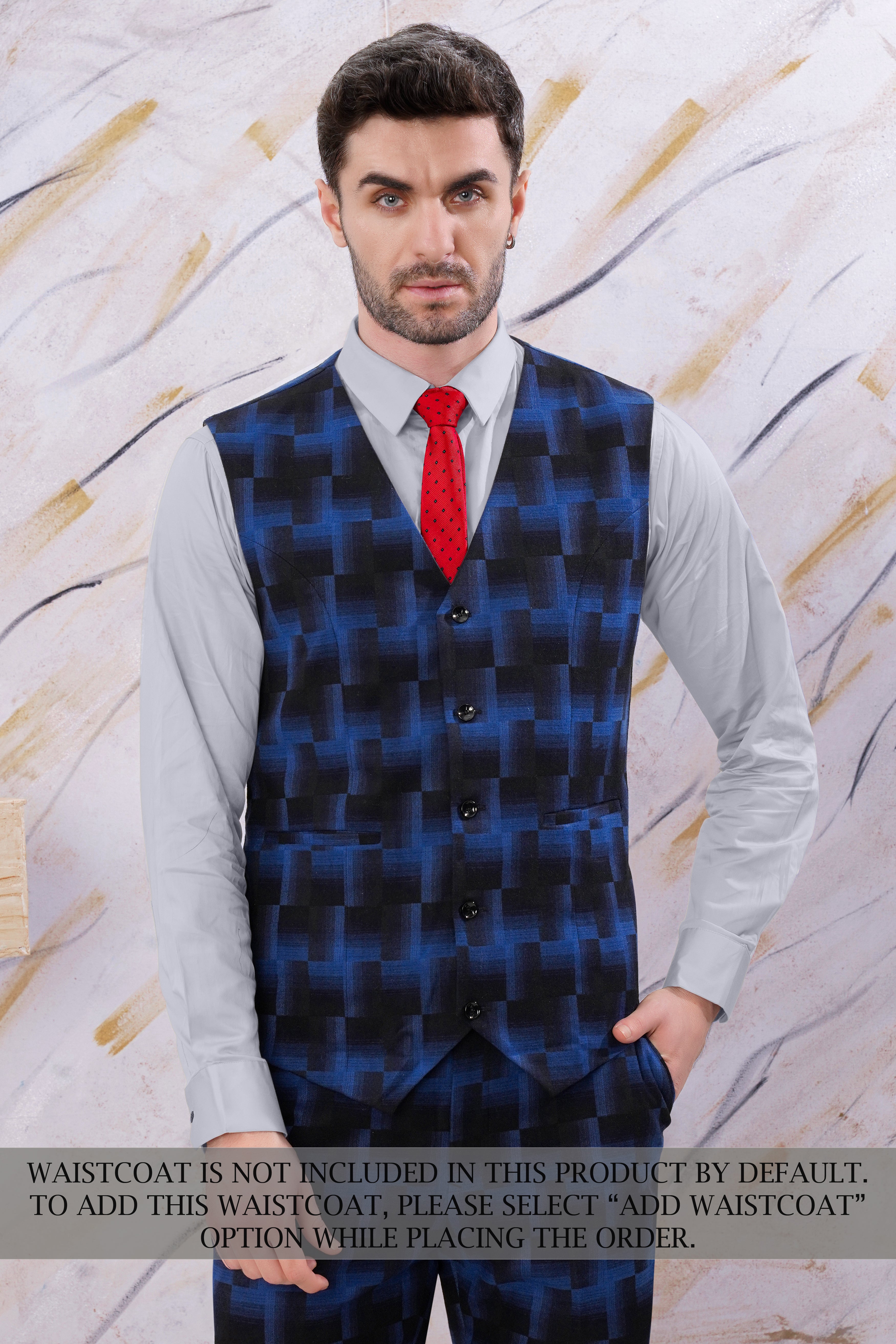 Marine Blue and Black Geometric Pattern Wool Rich Suit ST3097-SB-36, ST3097-SB-38, ST3097-SB-40, ST3097-SB-42, ST3097-SB-44, ST3097-SB-46, ST3097-SB-48, ST3097-SB-50, ST3097-SB-52, ST3097-SB-54, ST3097-SB-56, ST3097-SB-58, ST3097-SB-60