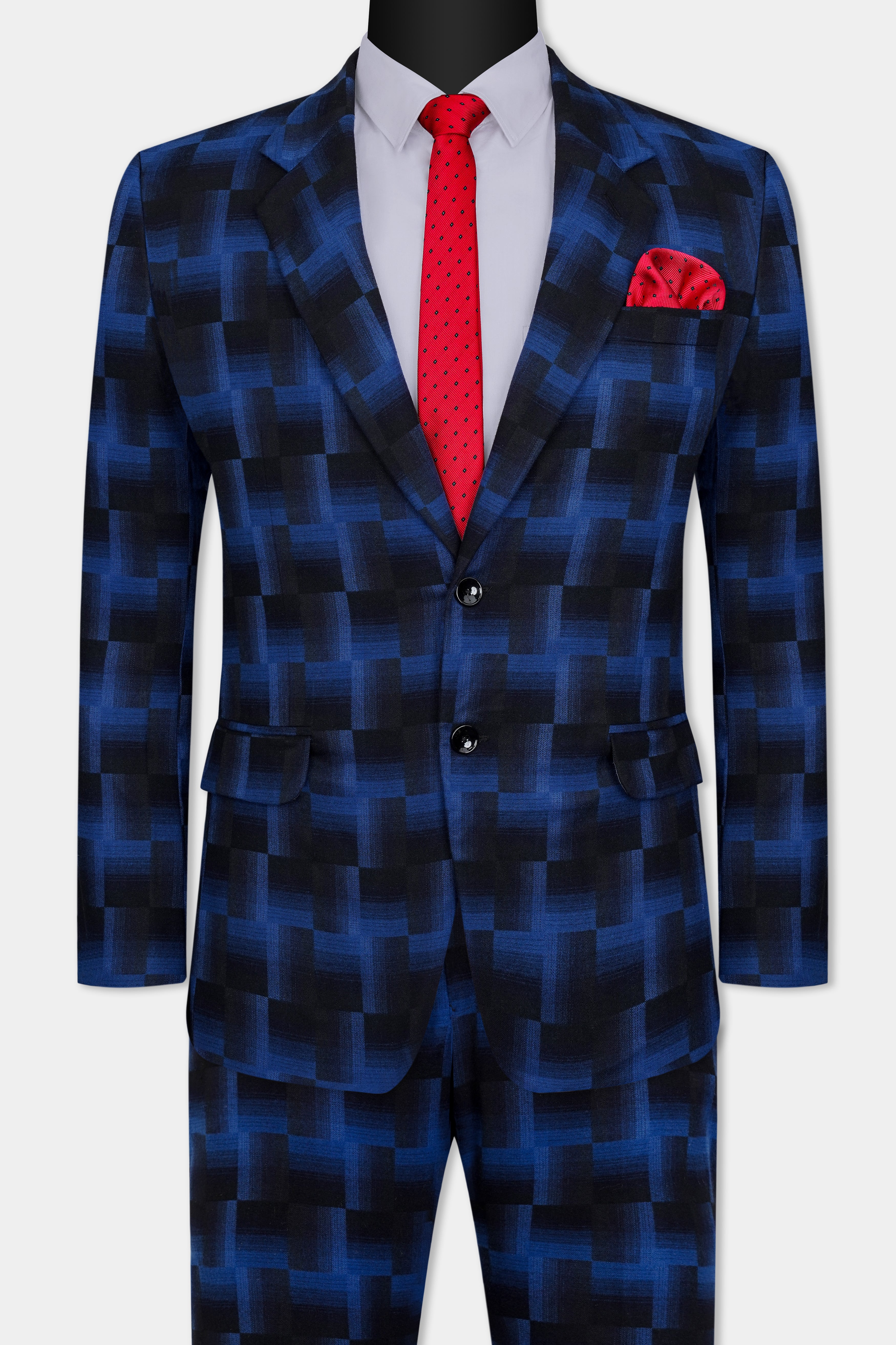 Marine Blue and Black Geometric Pattern Wool Rich Suit ST3097-SB-36, ST3097-SB-38, ST3097-SB-40, ST3097-SB-42, ST3097-SB-44, ST3097-SB-46, ST3097-SB-48, ST3097-SB-50, ST3097-SB-52, ST3097-SB-54, ST3097-SB-56, ST3097-SB-58, ST3097-SB-60