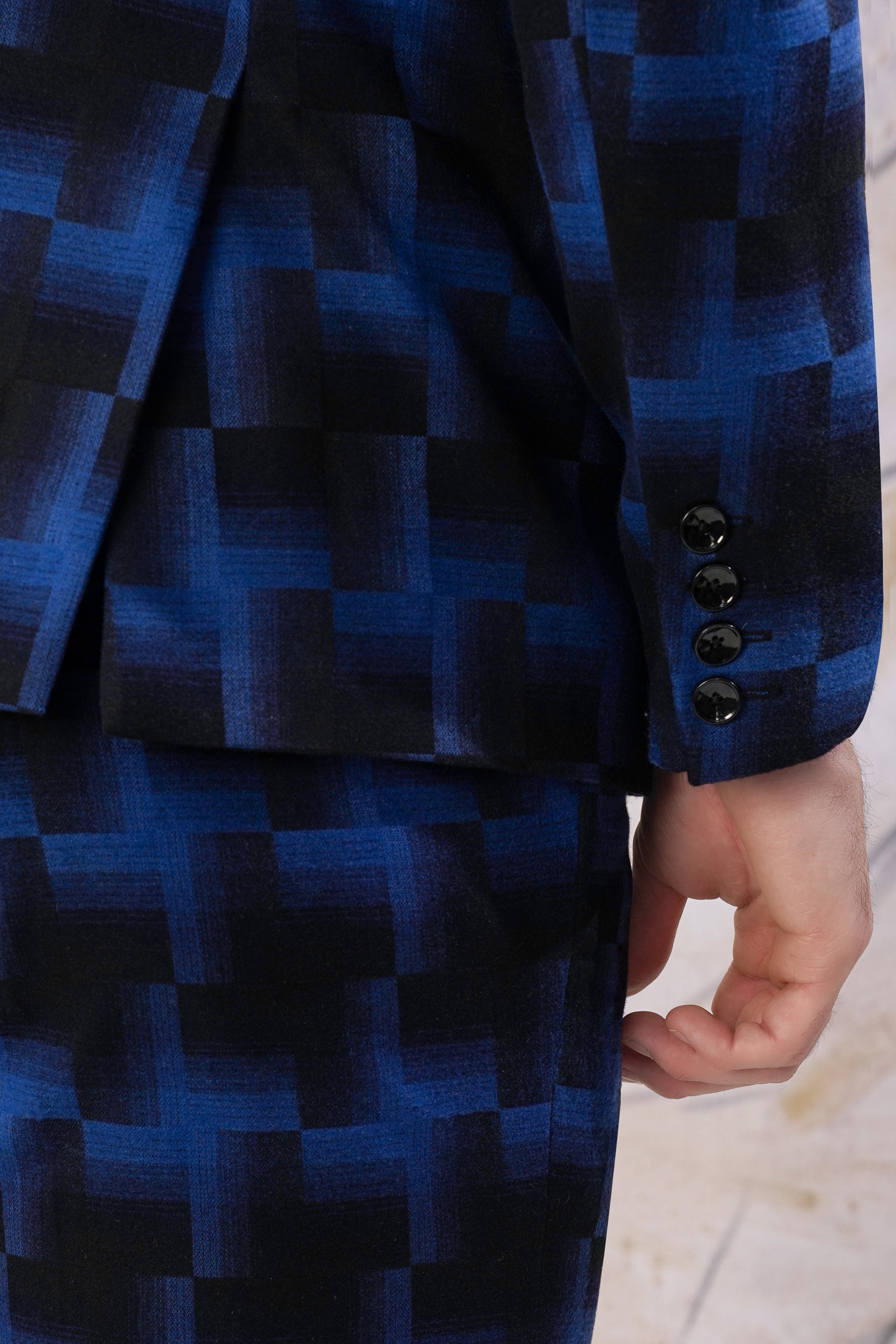 Marine Blue and Black Geometric Pattern Wool Rich Suit ST3097-SB-36, ST3097-SB-38, ST3097-SB-40, ST3097-SB-42, ST3097-SB-44, ST3097-SB-46, ST3097-SB-48, ST3097-SB-50, ST3097-SB-52, ST3097-SB-54, ST3097-SB-56, ST3097-SB-58, ST3097-SB-60