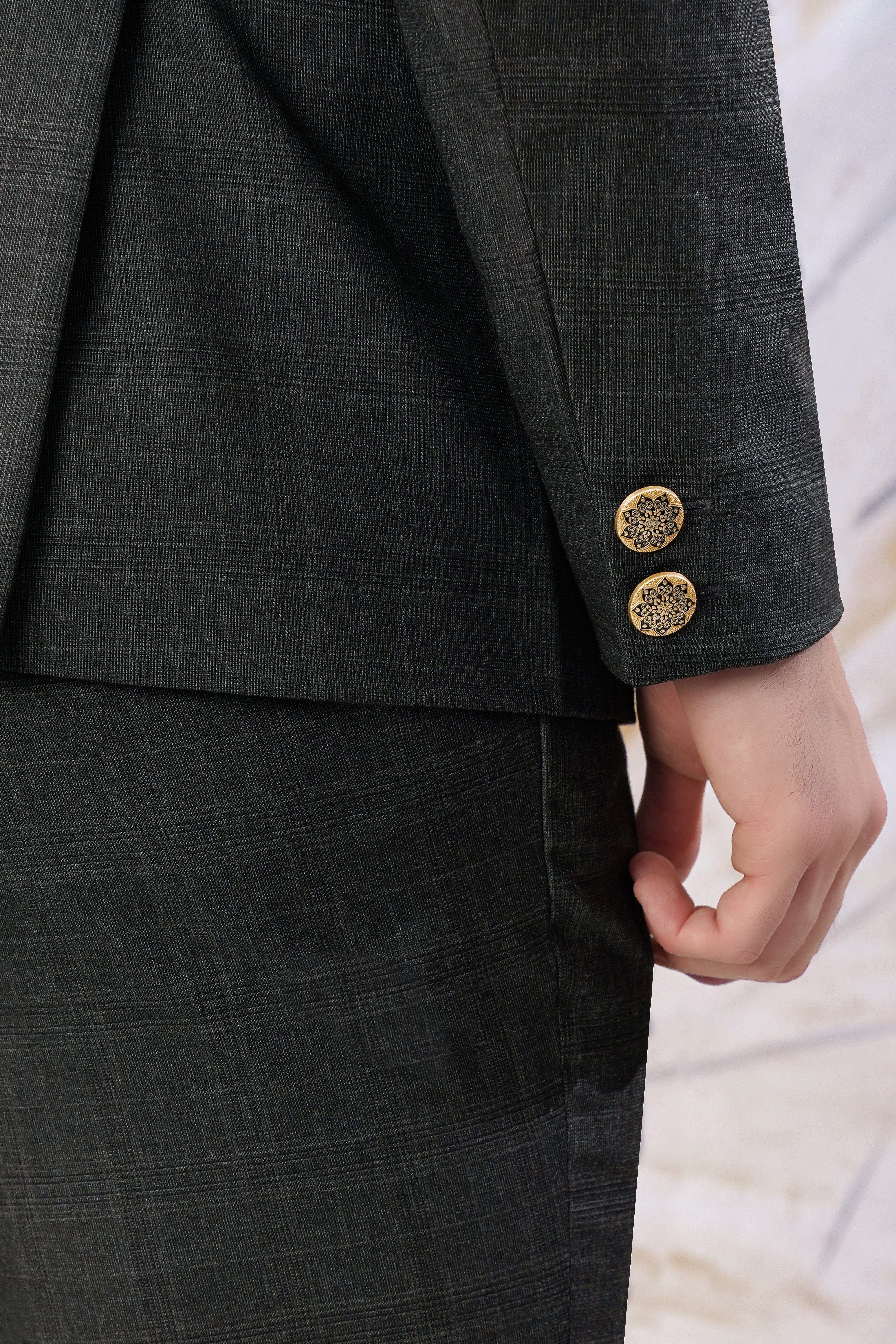 Iridium Gray Subtle Checkered Wool Rich Cross Buttoned Bandhgala Suit ST3101-CBG-36, ST3101-CBG-38, ST3101-CBG-40, ST3101-CBG-42, ST3101-CBG-44, ST3101-CBG-46, ST3101-CBG-48, ST3101-CBG-50, ST3101-CBG-52, ST3101-CBG-54, ST3101-CBG-56, ST3101-CBG-58, ST3101-CBG-60