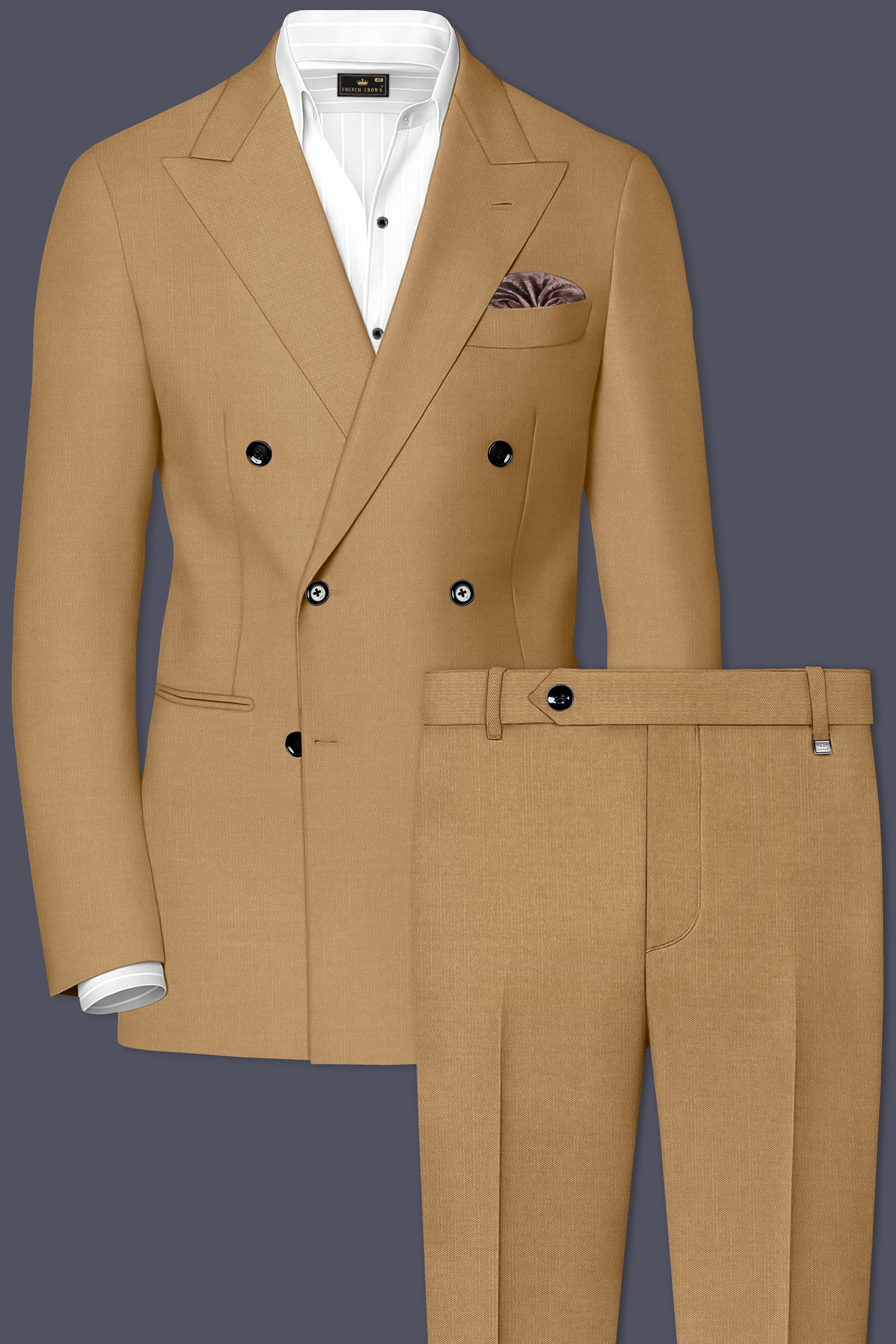 Twine Beige Wool Rich Double Breasted Suit
