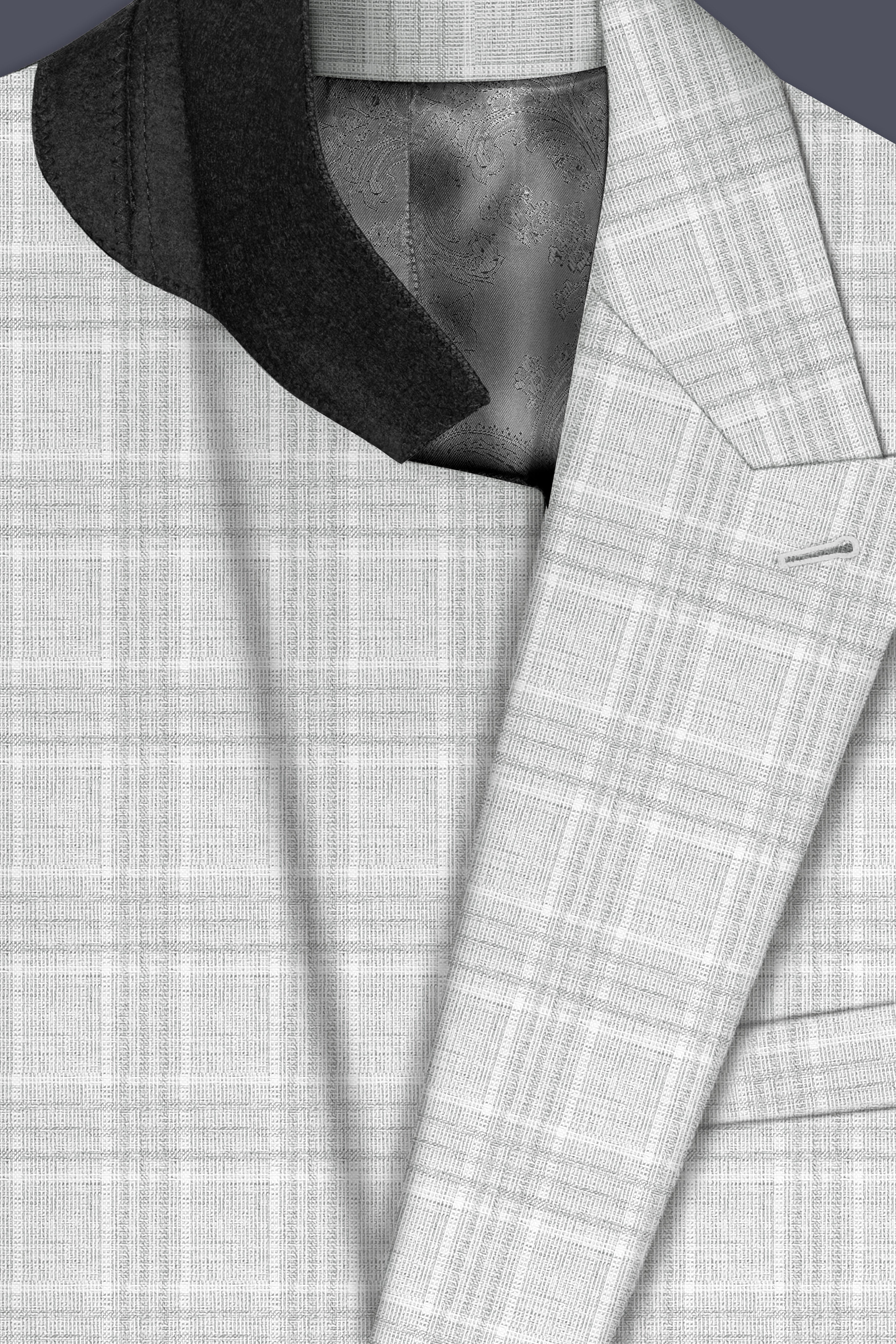 Cloud Gray Plaid Wool Rich Double Breasted Suit