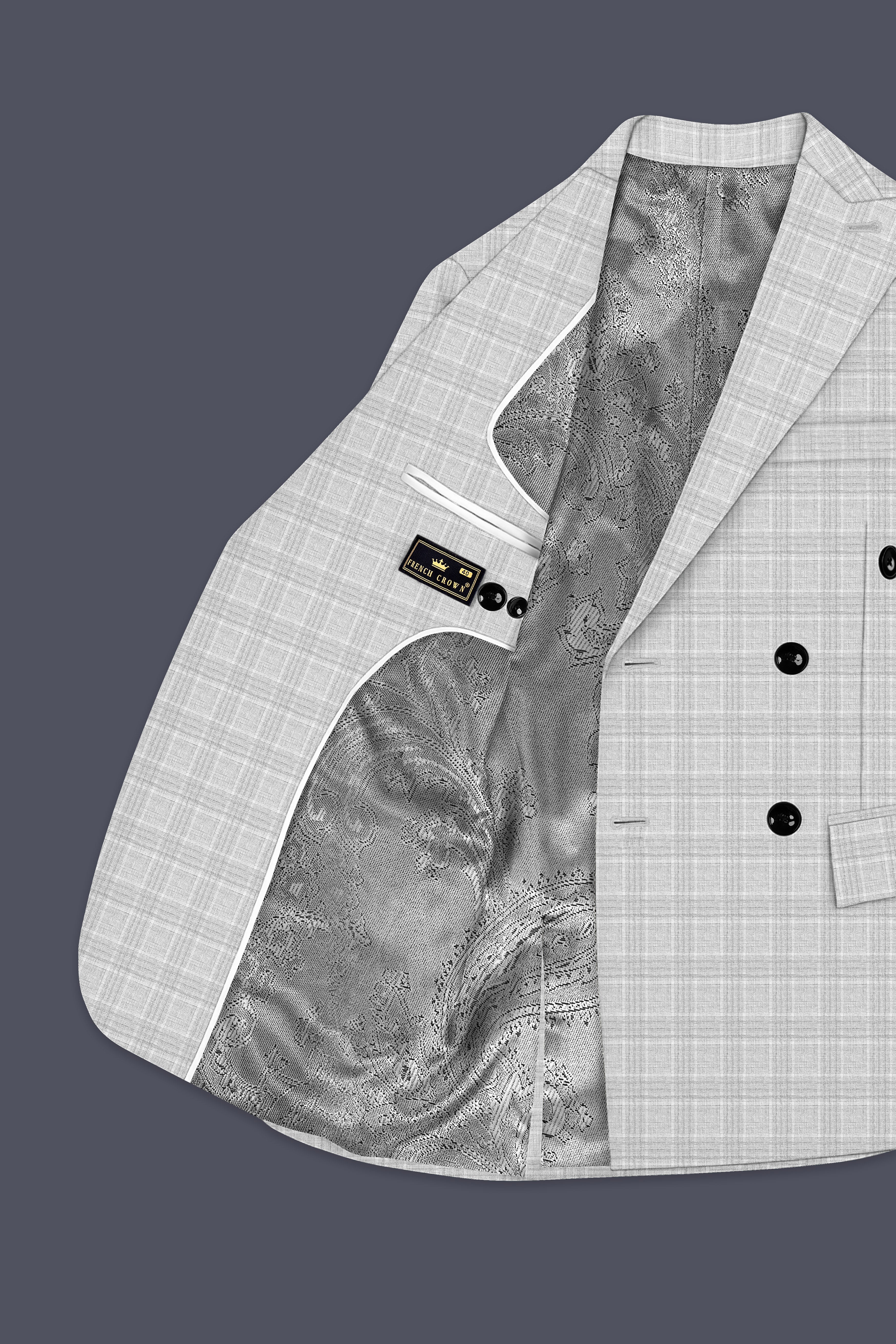 Cloud Gray Plaid Wool Rich Double Breasted Suit