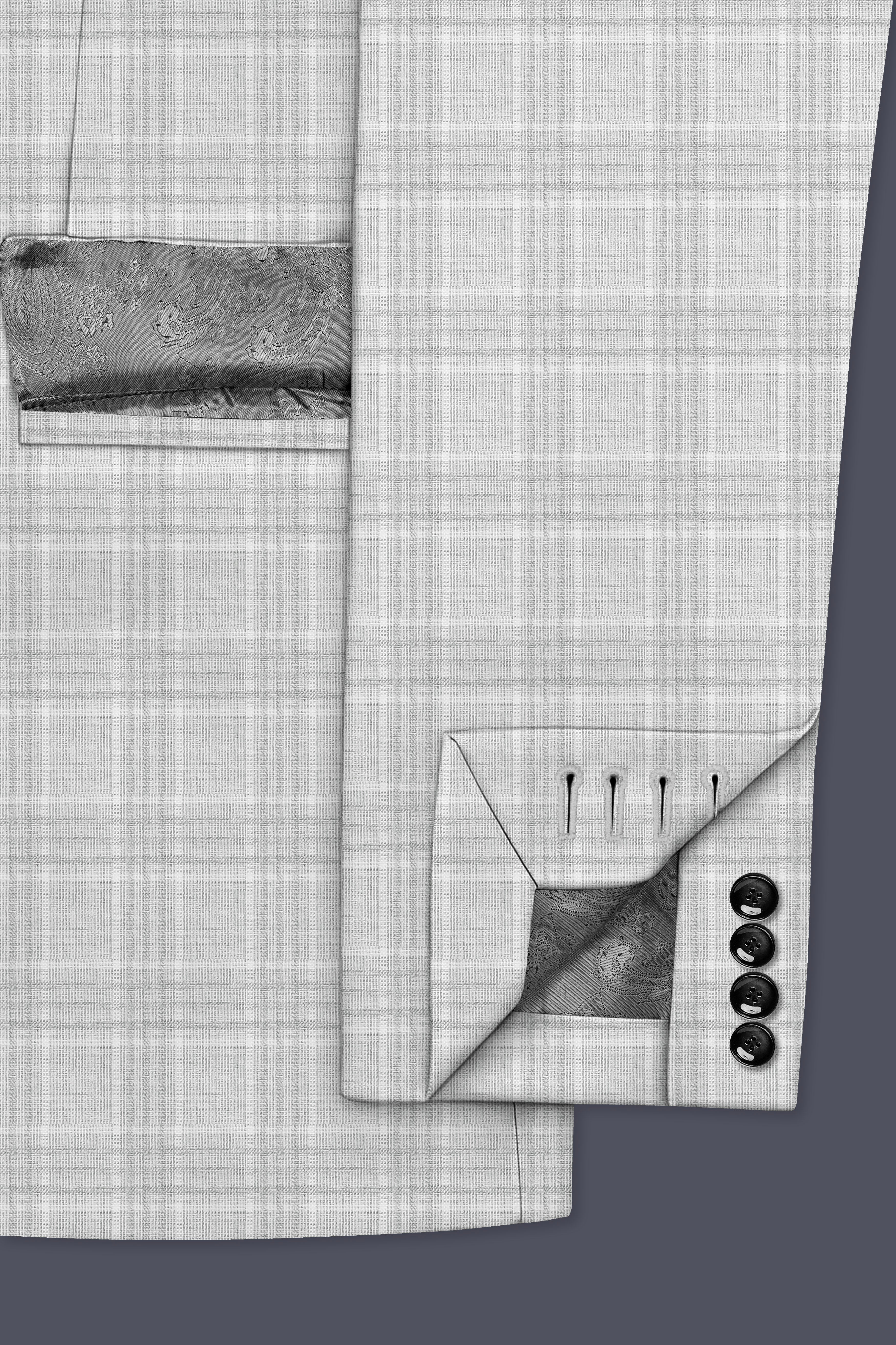 Cloud Gray Plaid Wool Rich Double Breasted Suit