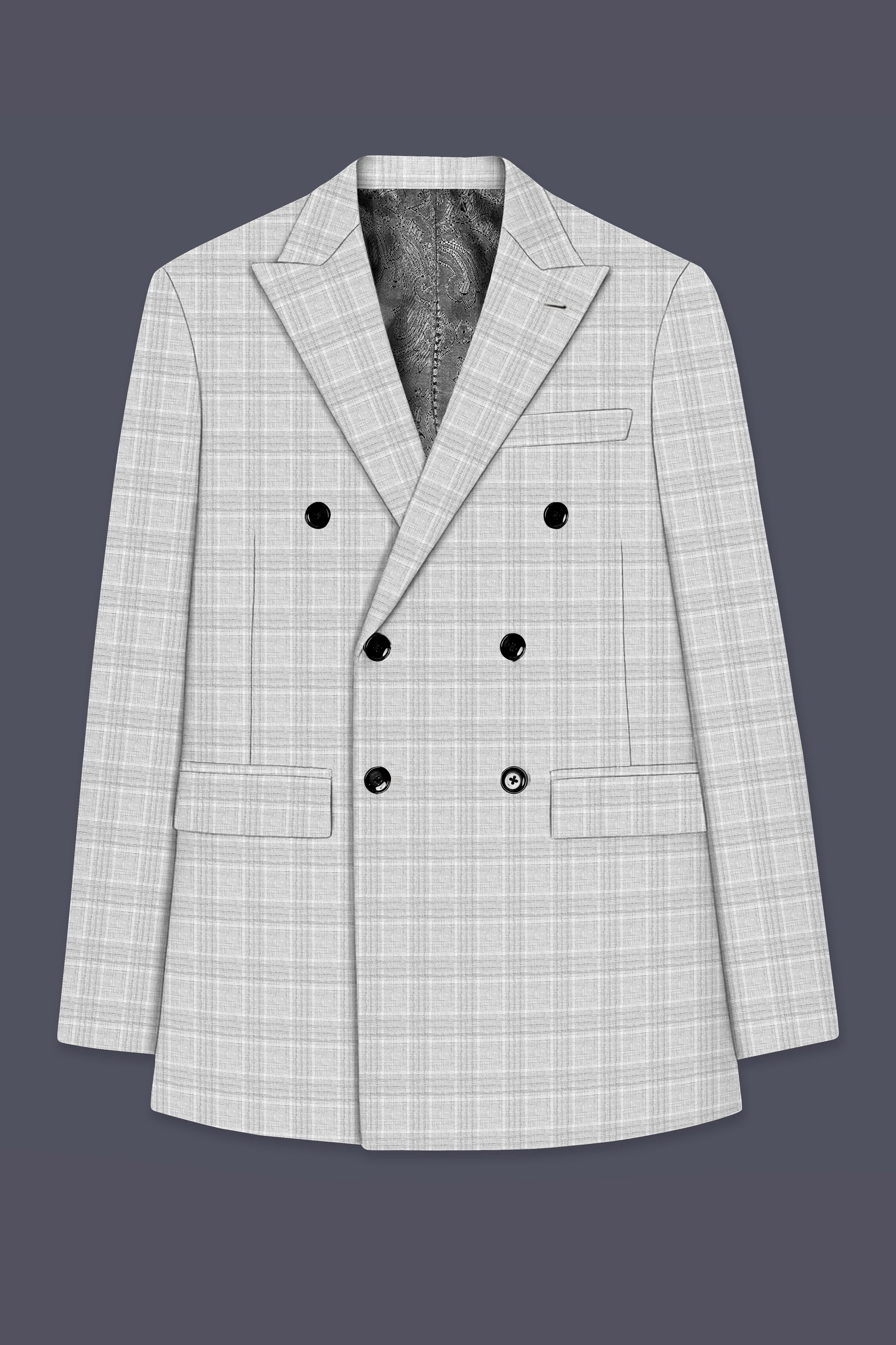Cloud Gray Plaid Wool Rich Double Breasted Suit