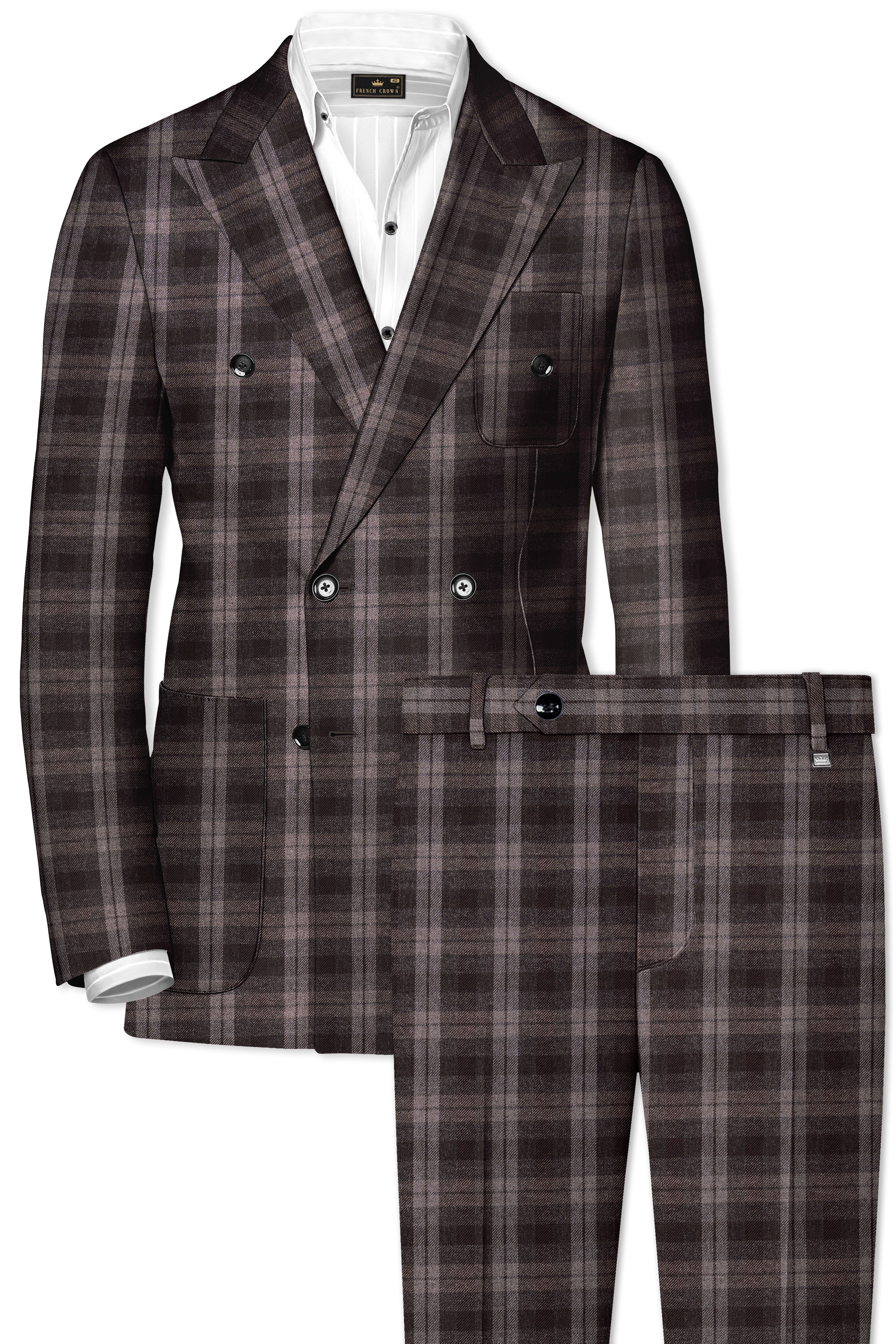 Zeus Black and Concord Gray Plaid Tweed Double Breasted Sports Suit