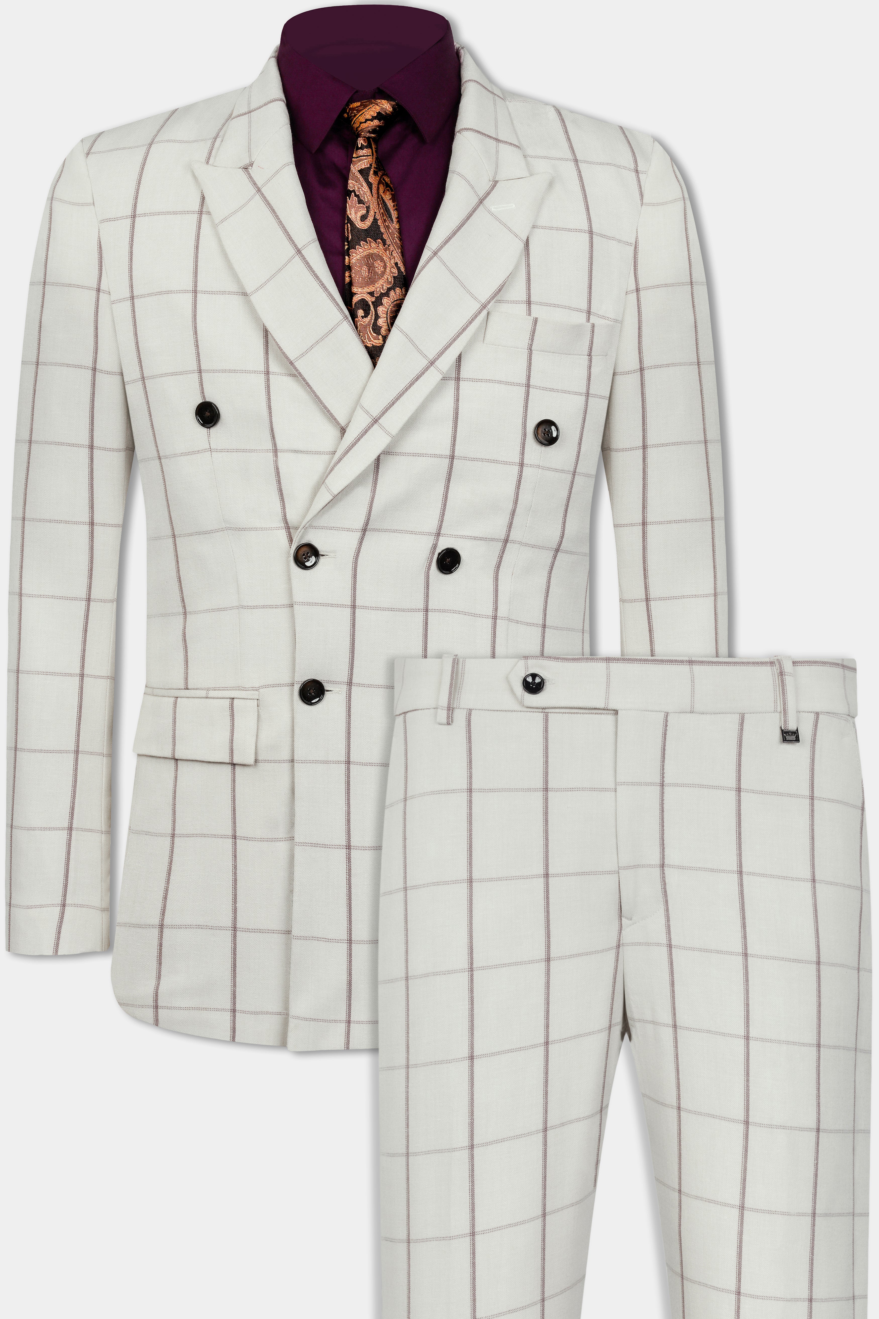 Iron Cream Windowpane Wool Rich Double Breasted Suit ST3116-DB-36, ST3116-DB-38, ST3116-DB-40, ST3116-DB-42, ST3116-DB-44, ST3116-DB-46, ST3116-DB-48, ST3116-DB-50, ST3116-DB-52, ST3116-DB-54, ST3116-DB-56, ST3116-DB-58, ST3116-DB-60