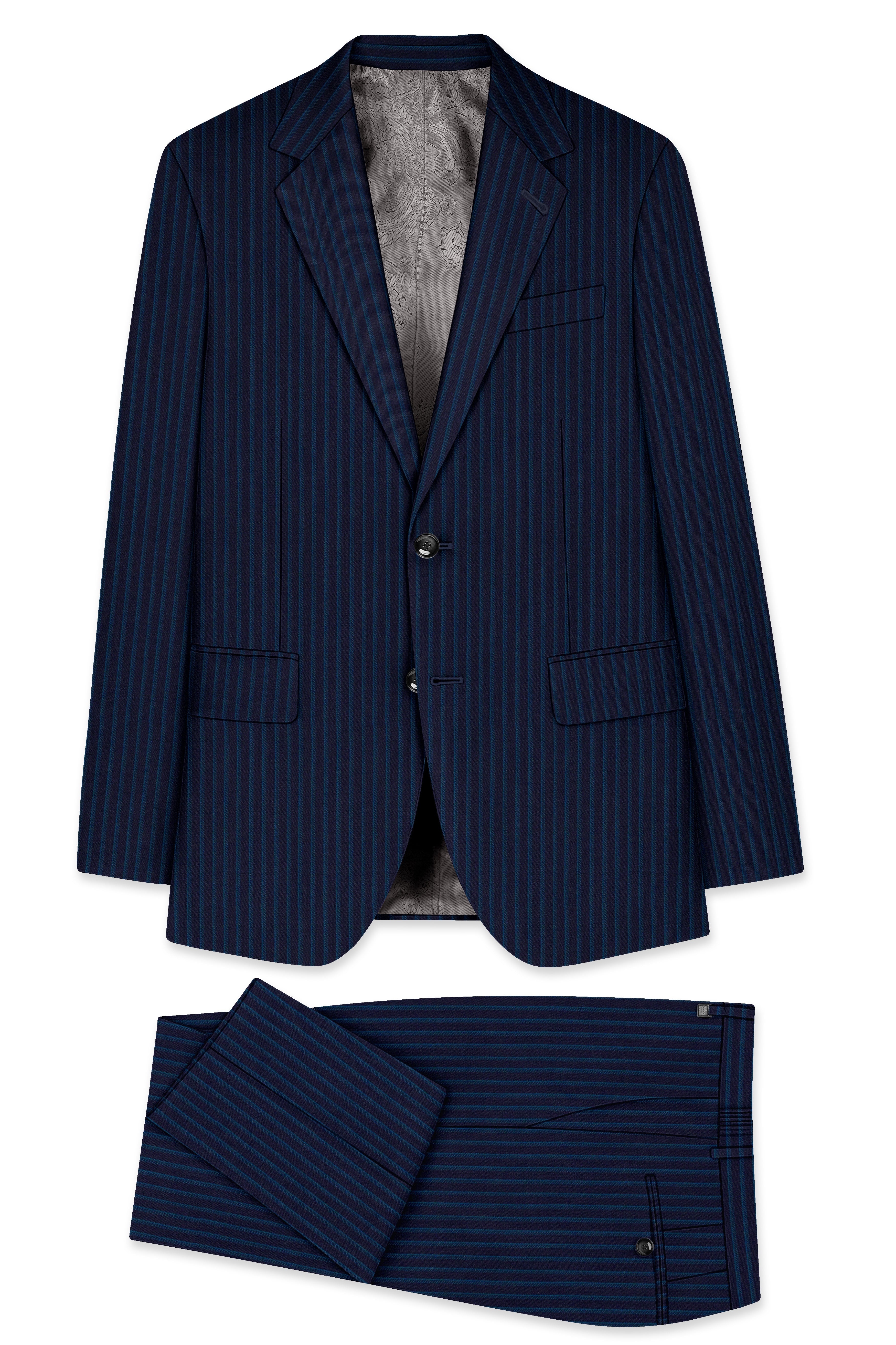 Ebony Blue and Marine Blue Pinstriped Wool Rich Suit