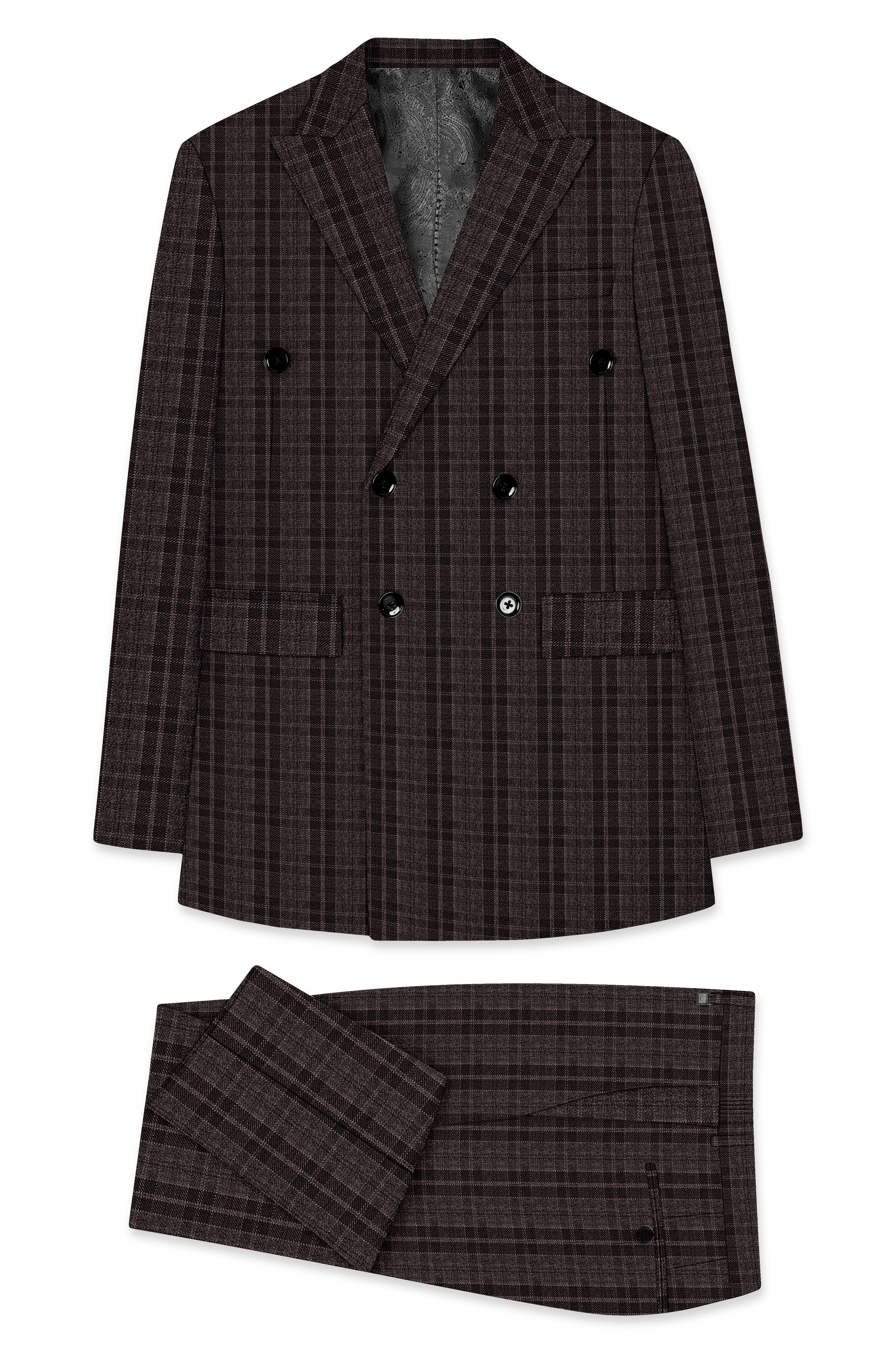 Thunder Brown Plaid Tweed Double Breasted Suit