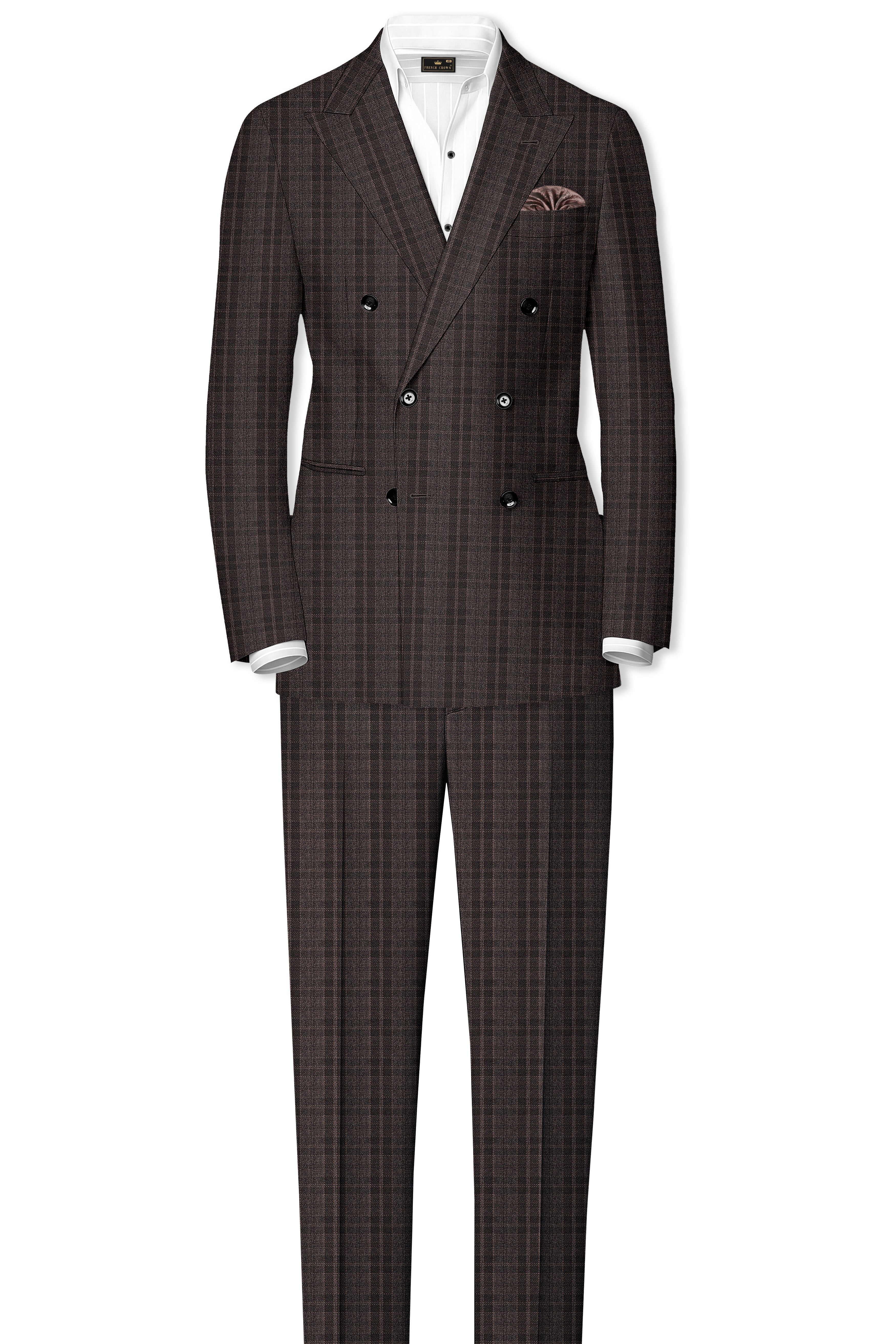 Thunder Brown Plaid Tweed Double Breasted Suit