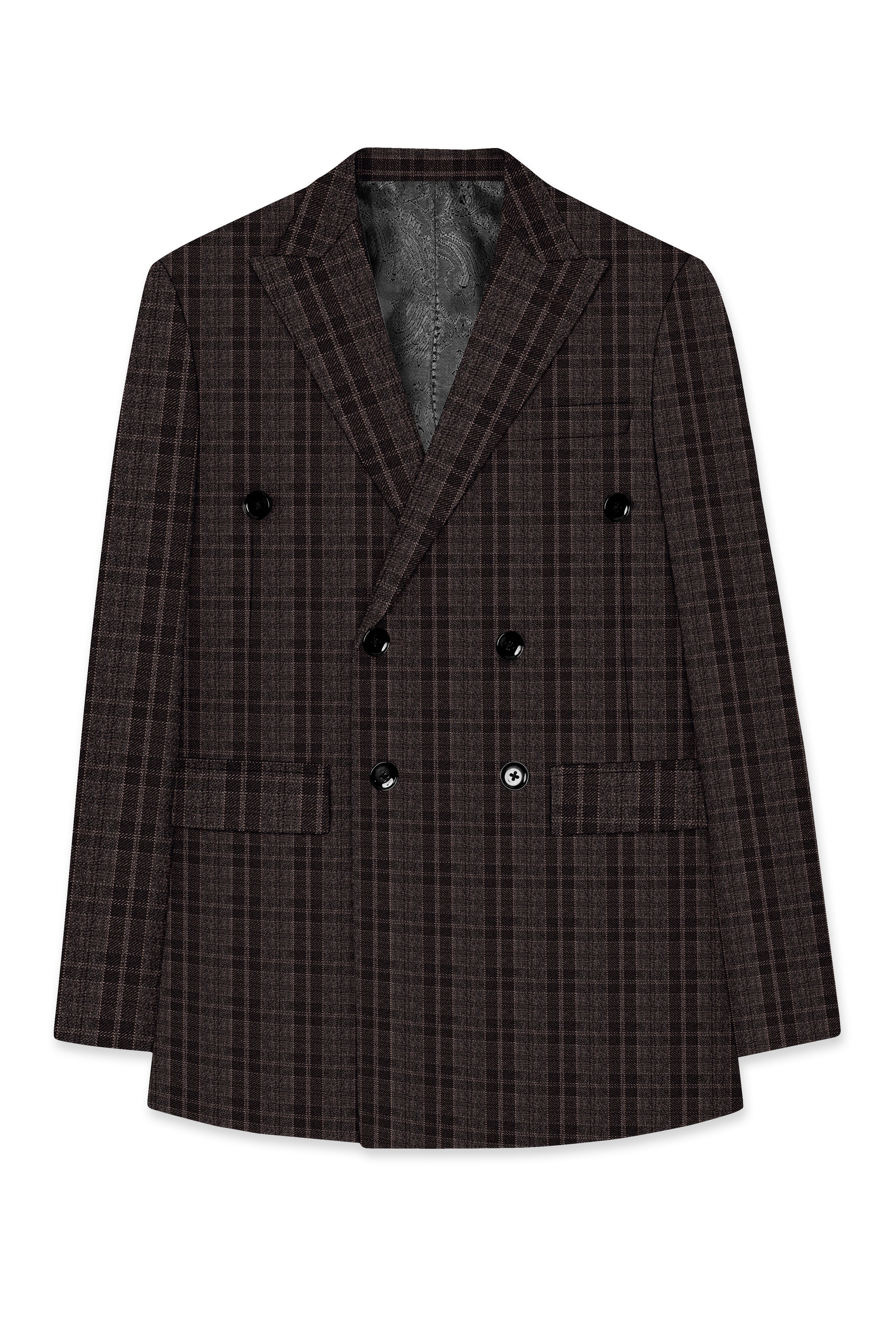 Thunder Brown Plaid Tweed Double Breasted Suit