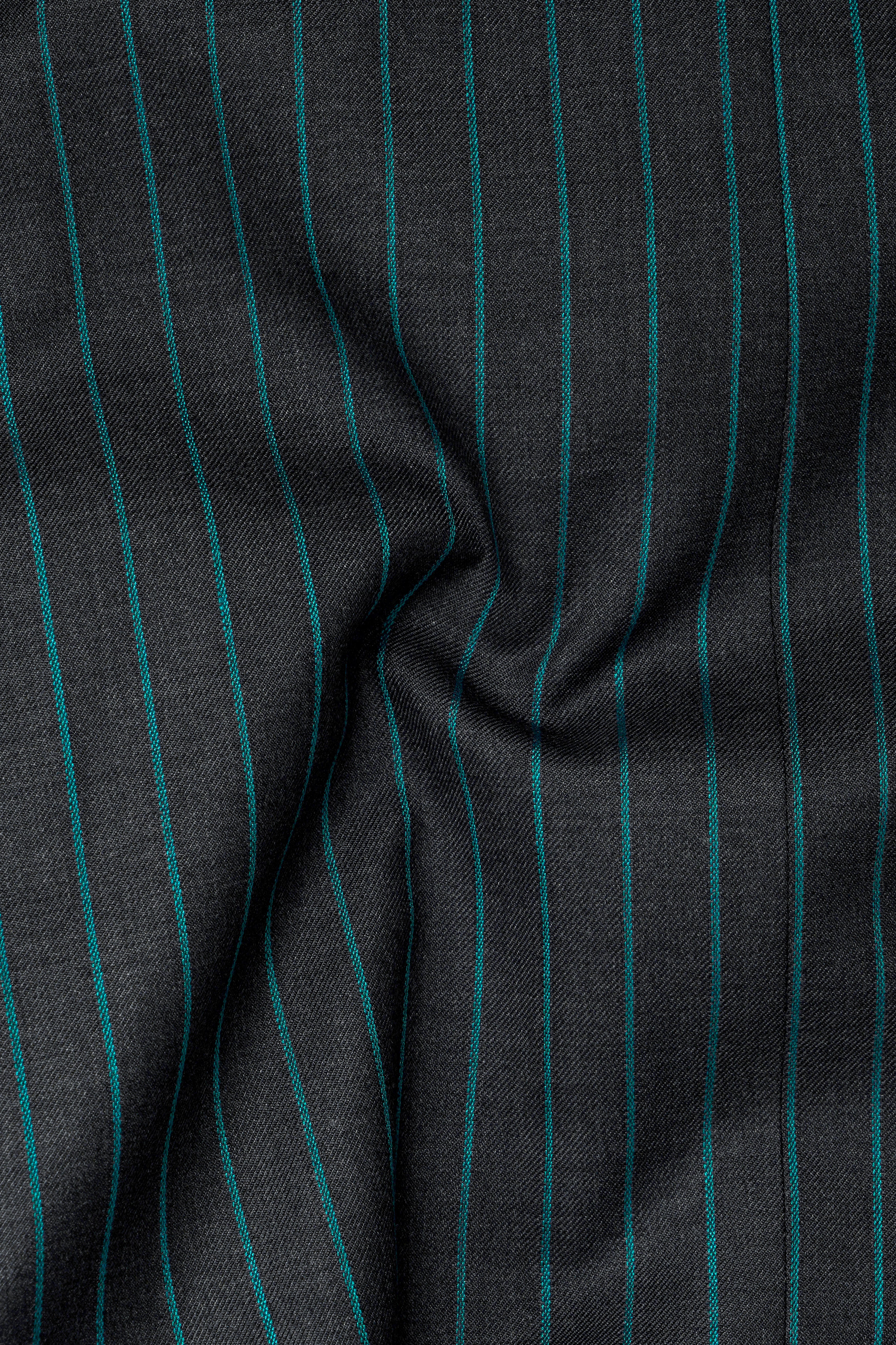 Gravel Gray and Lagoon Blue Striped Wool Rich Double Breasted Suit