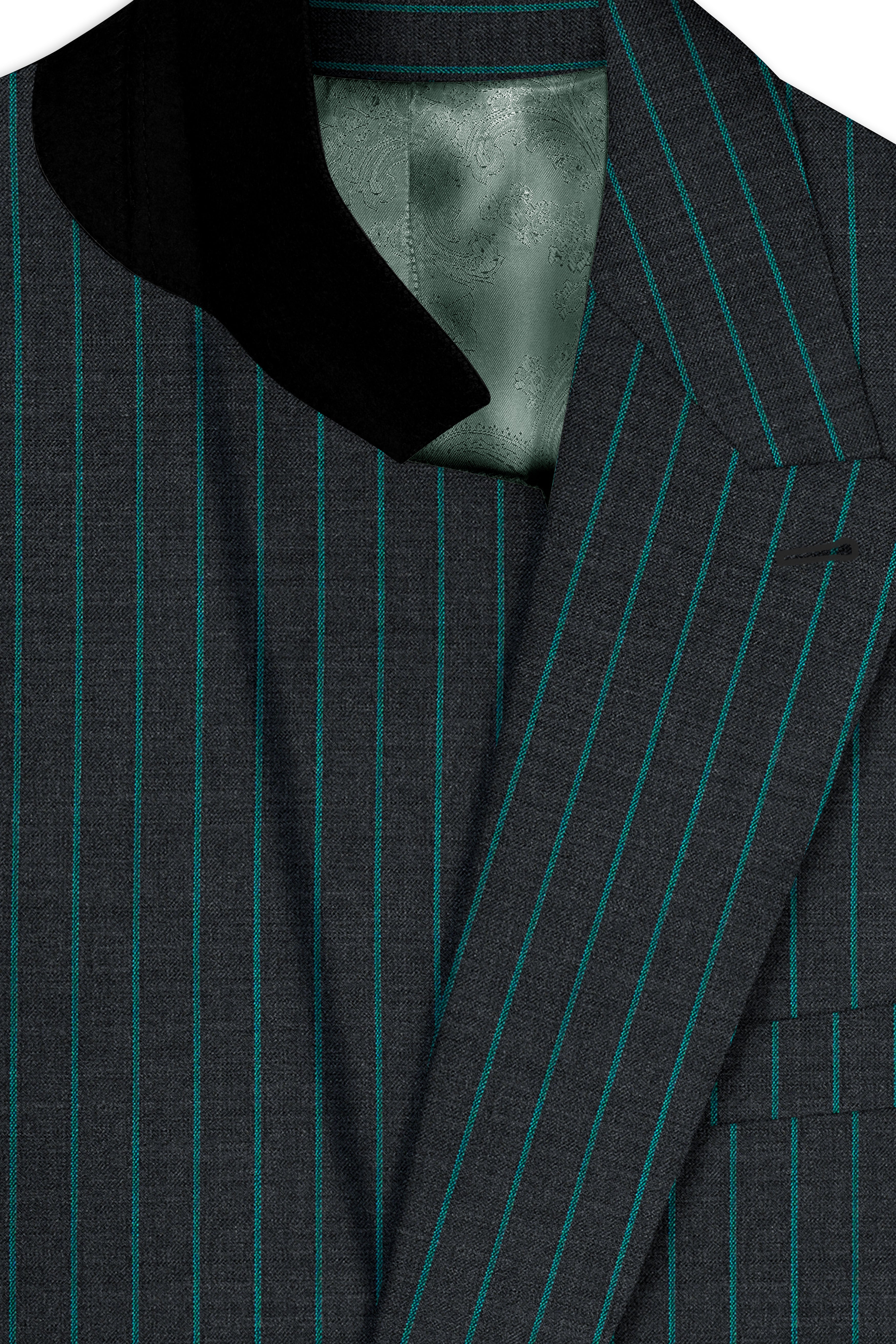 Gravel Gray and Lagoon Blue Striped Wool Rich Double Breasted Suit