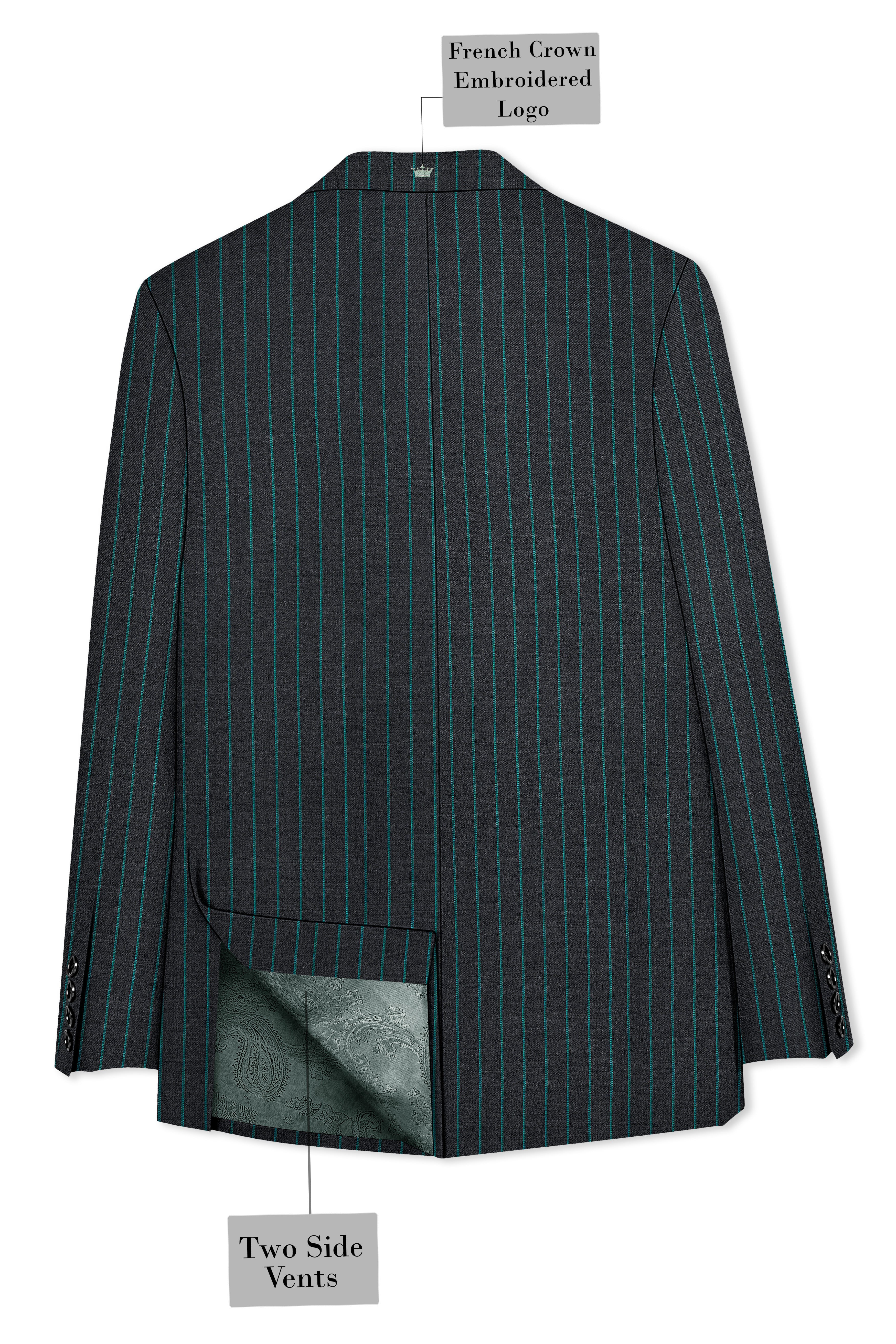 Gravel Gray and Lagoon Blue Striped Wool Rich Double Breasted Suit