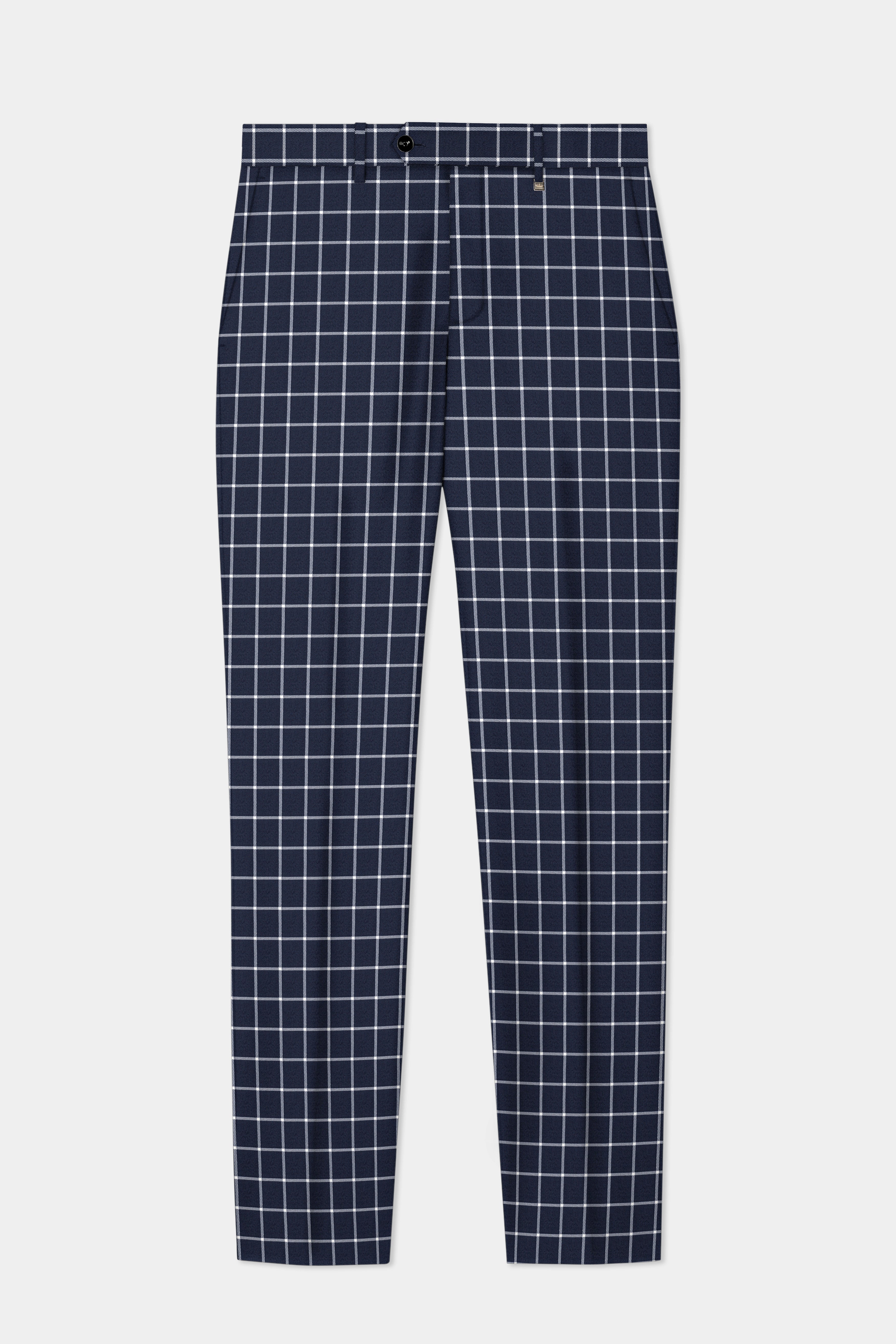 Admiral Blue and White Windowpane Wool Rich Cross Placket Bandhgala Suit