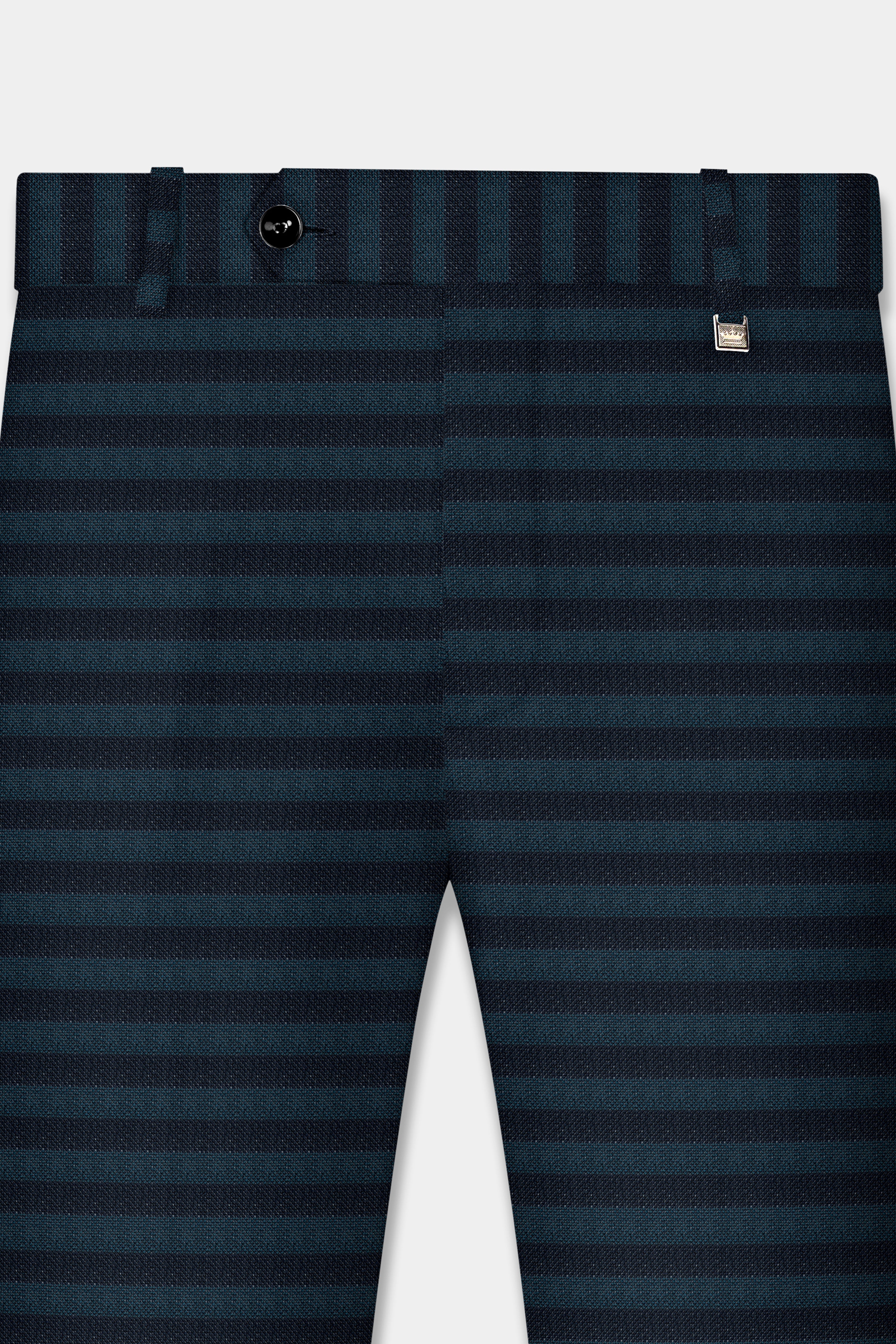 Bluish Blue And Jade Black Striped Wool Rich Double Breasted Suit