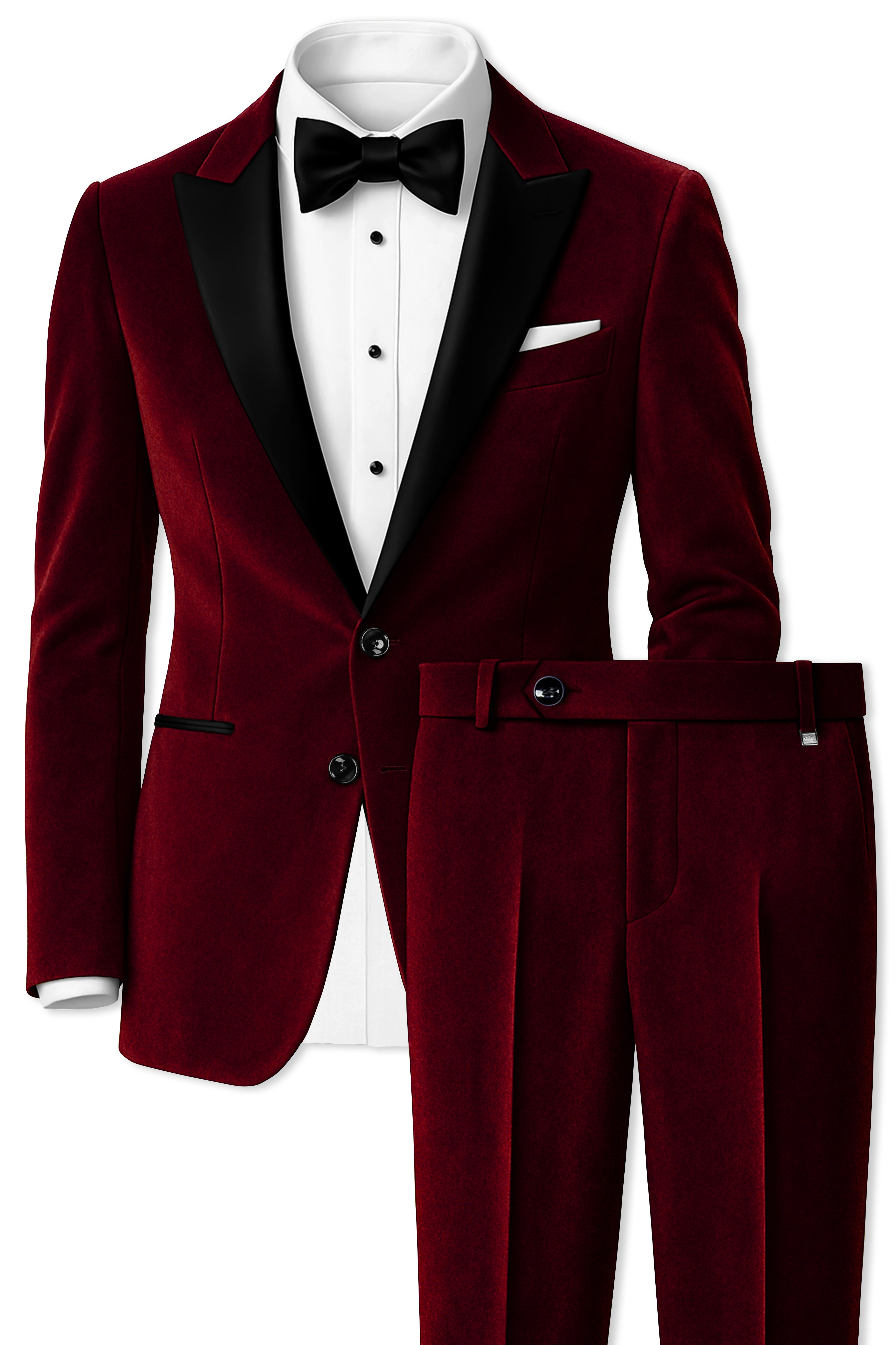 Bulgarian Maroon Velvet Peak Lapel Tuxedo Suit