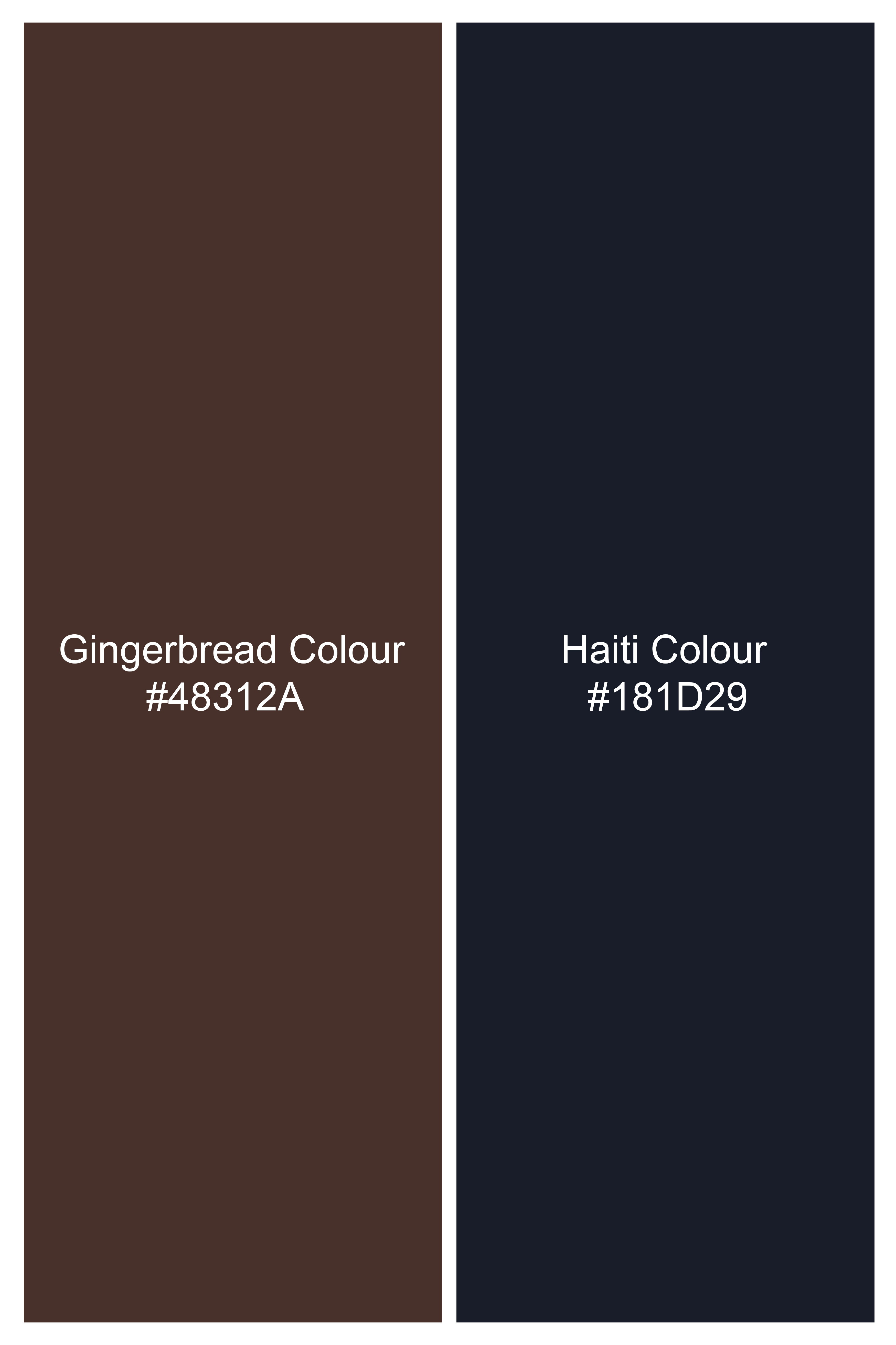 Gingerbread Brown and Haiti Blue Plaid Wool Rich Bandhgala Suit