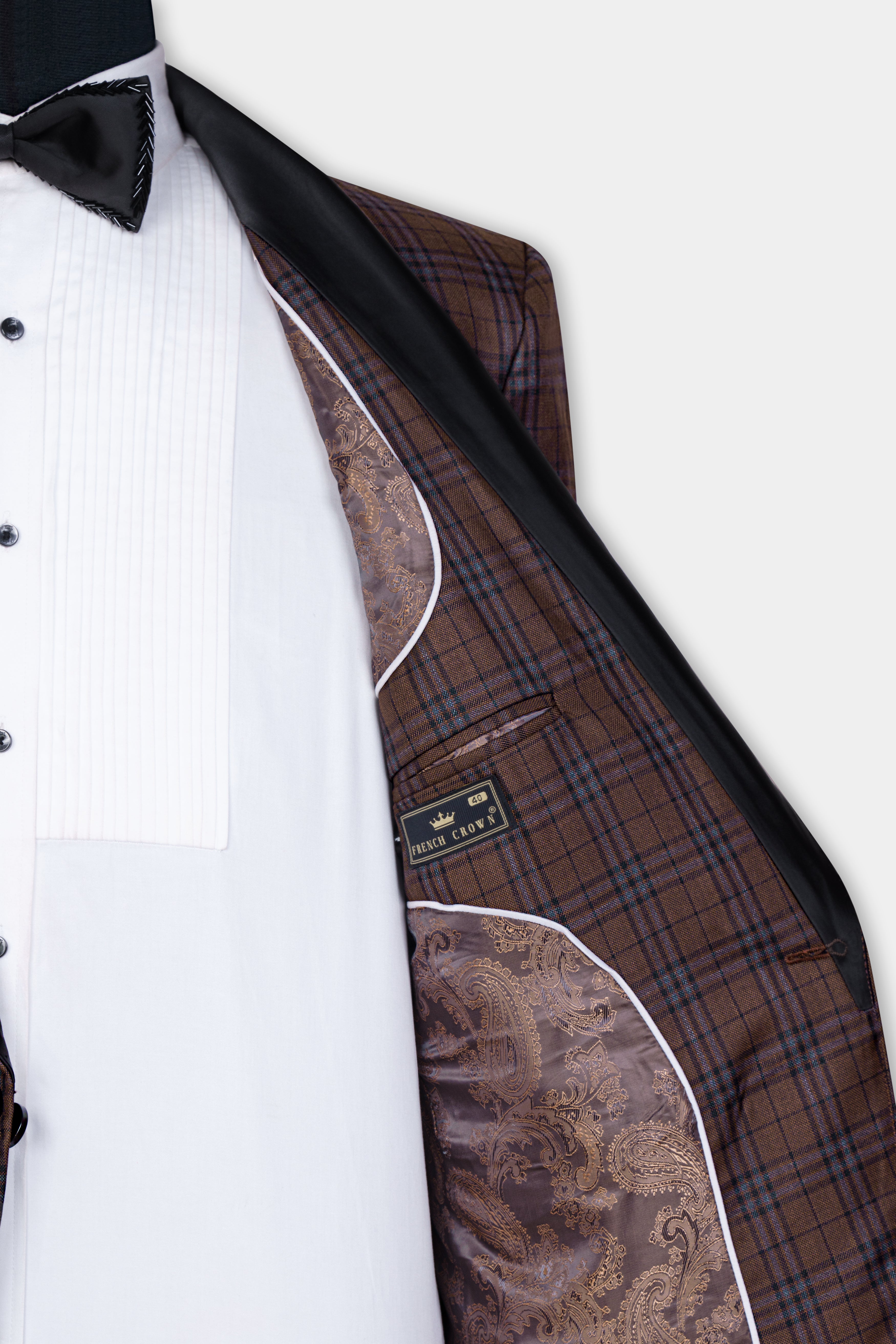 Gingerbread Brown and Haiti Blue Plaid Wool Rich Tuxedo Suit