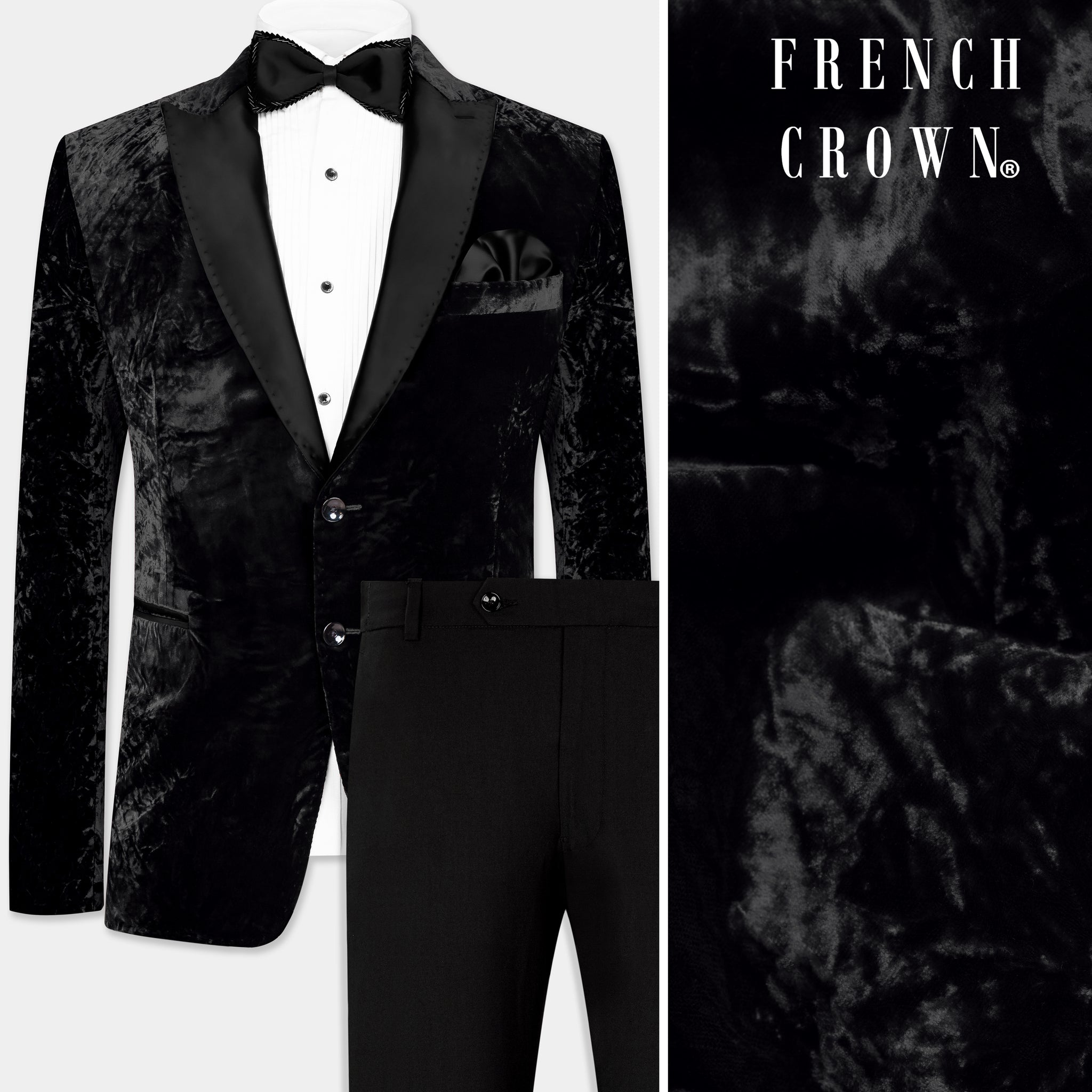 Black One Button  Velvet Suit