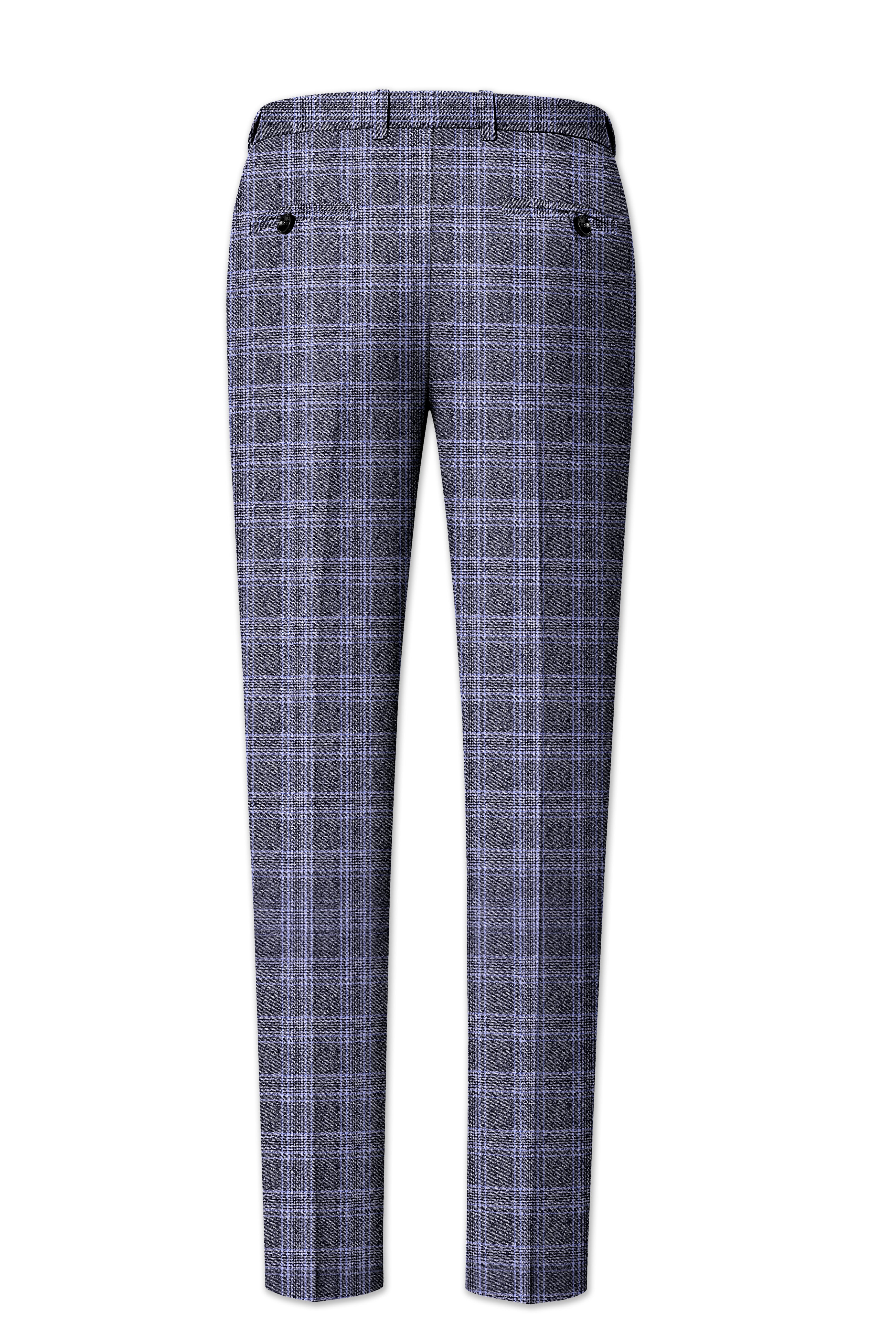 Dolphin And Casper Blue Checkered Cross Placket Bandhgala Wool Rich Suit
