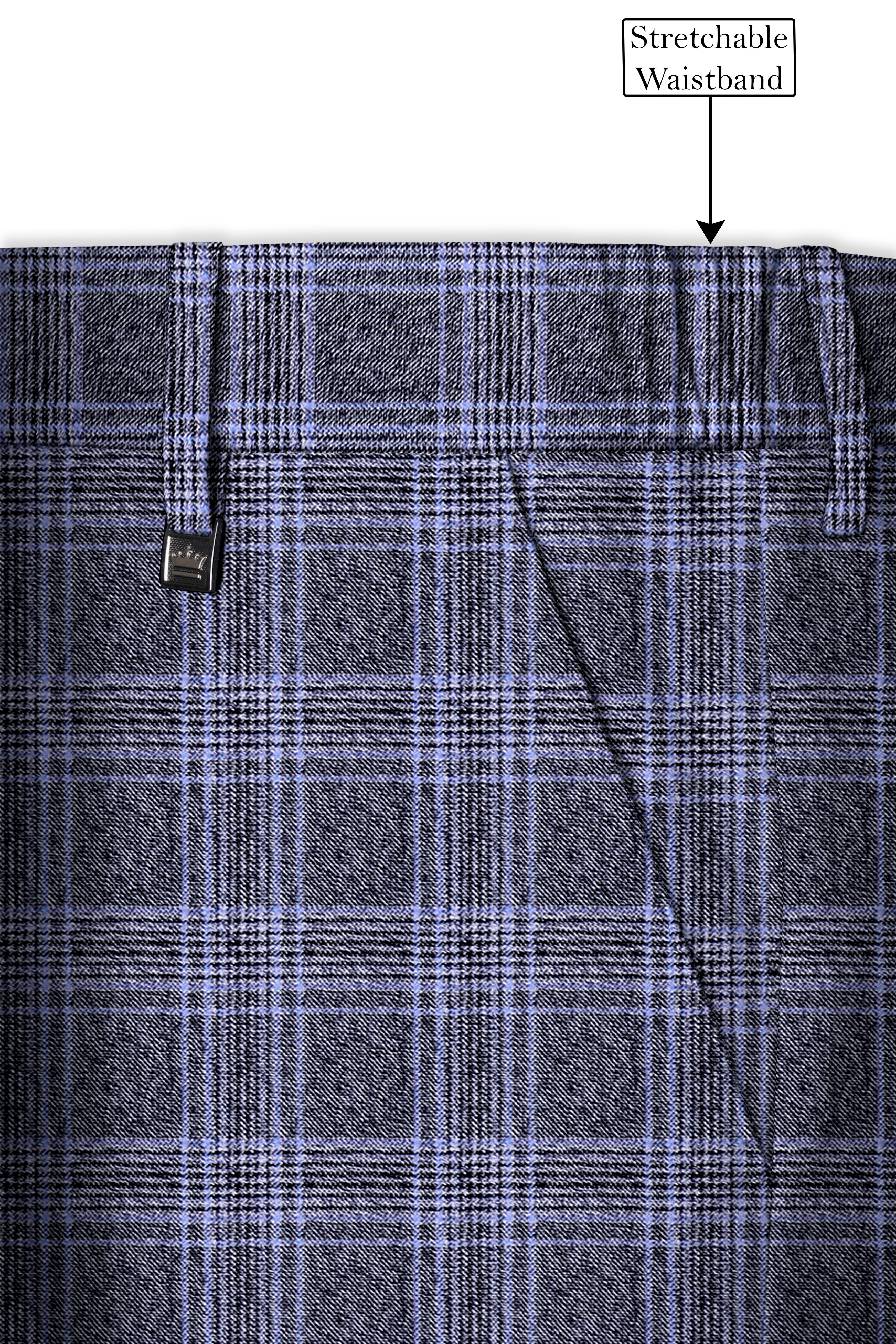 Dolphin And Casper Blue Checkered Cross Placket Bandhgala Wool Rich Suit