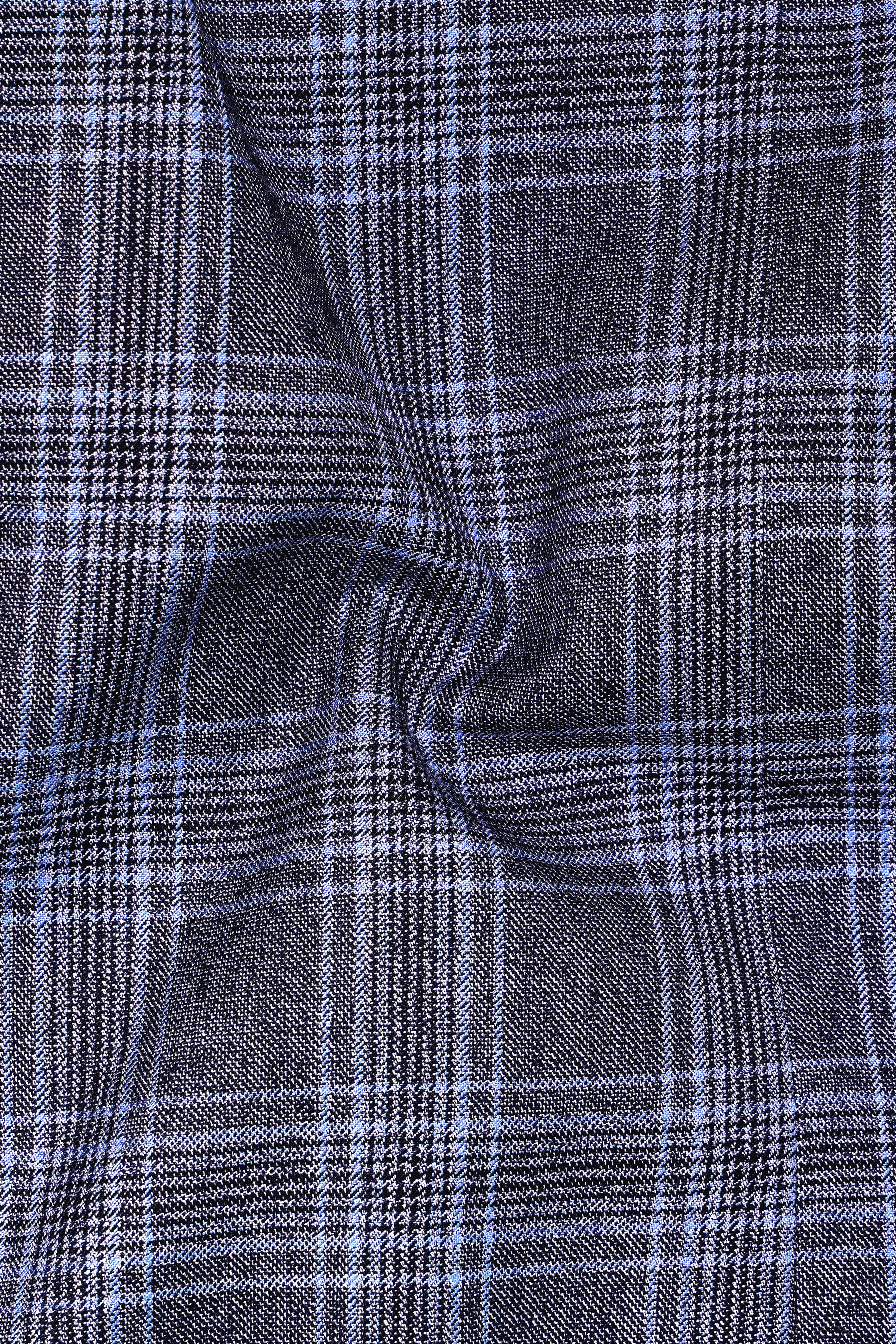 Dolphin And Casper Blue Checkered Cross Placket Bandhgala Wool Rich Suit