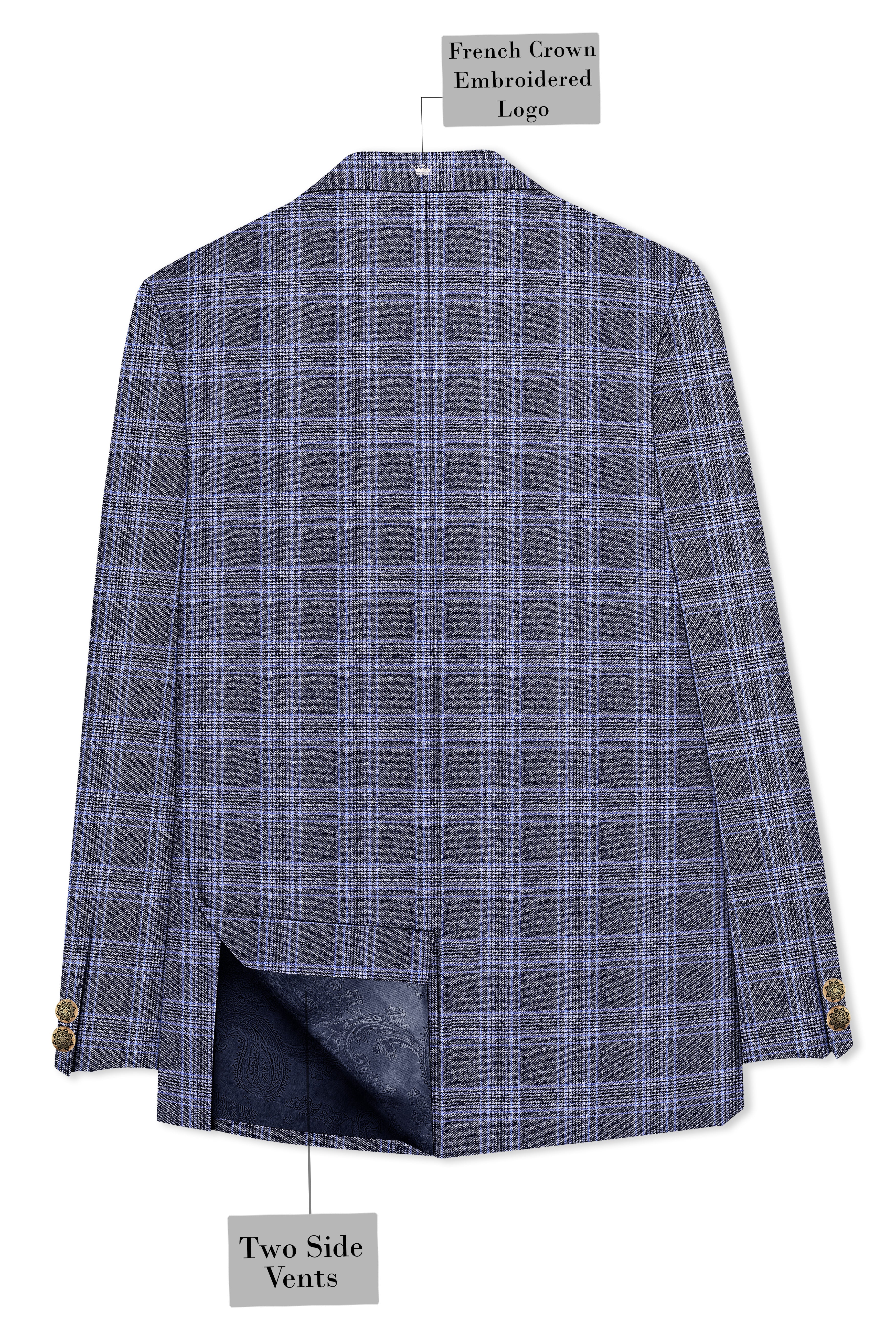 Dolphin And Casper Blue Checkered Cross Placket Bandhgala Wool Rich Suit