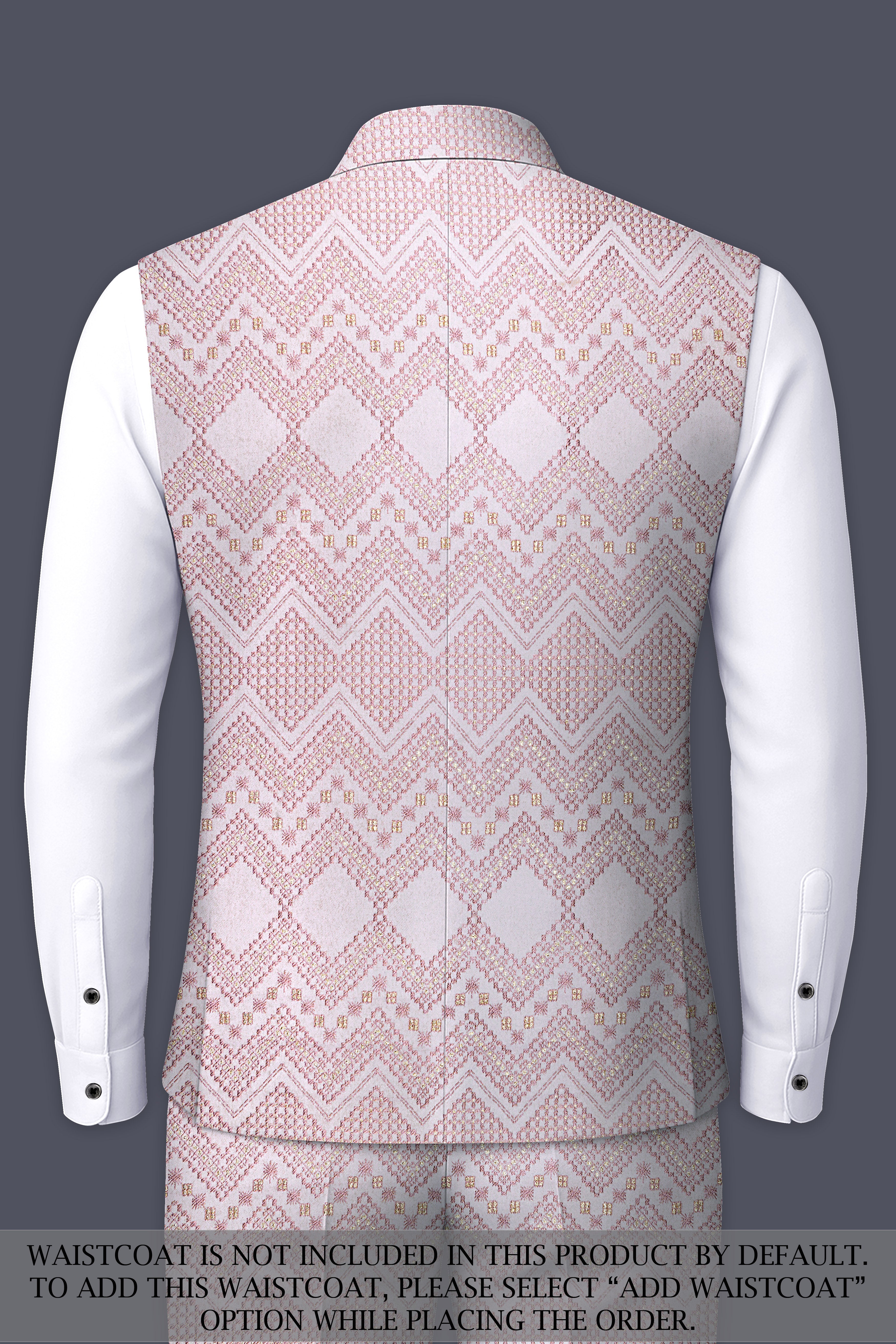 Florissa-Blossom Pink Chevron Sequin And Silk Thread Embroidered Cross-Button Bandhgala Suit