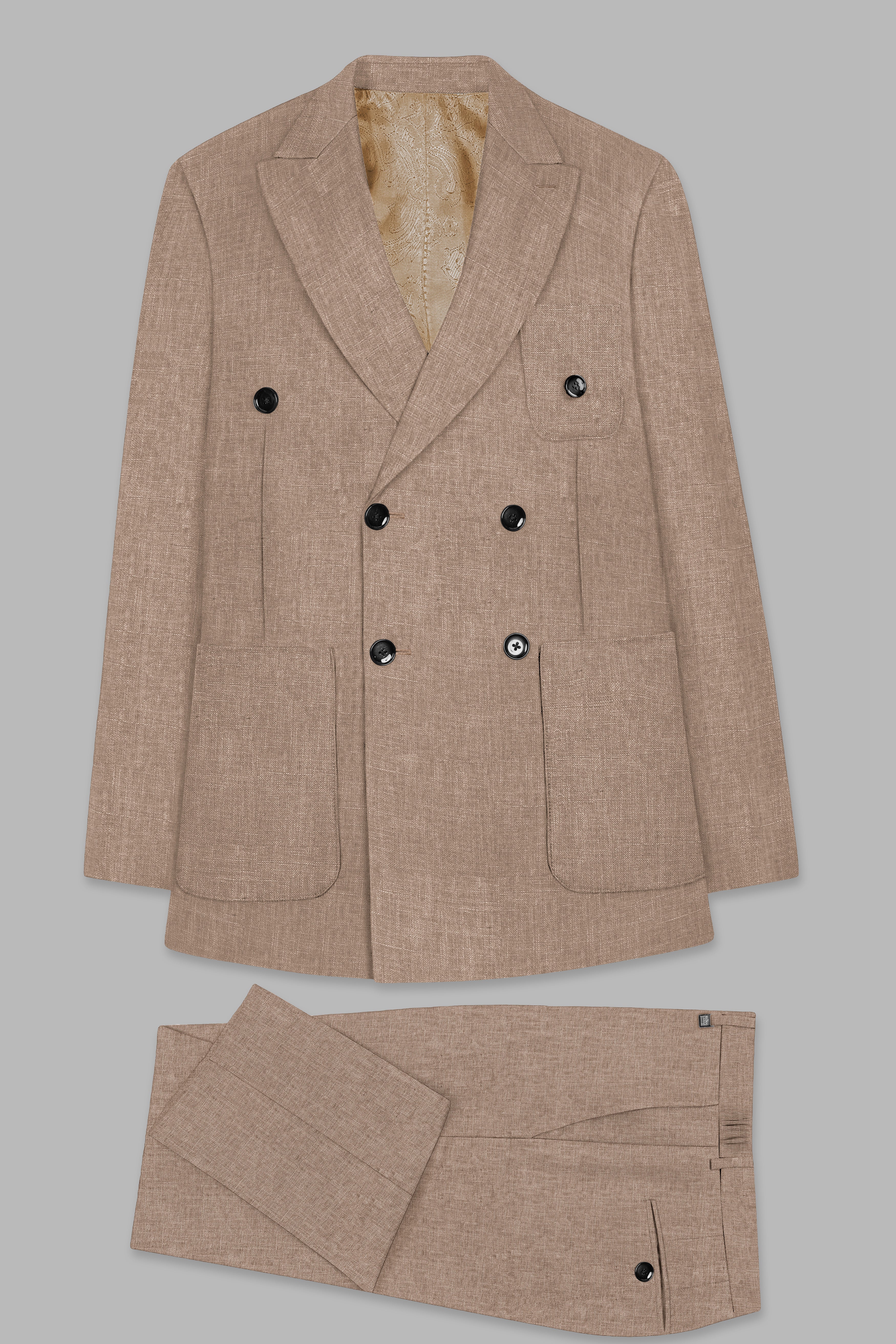 Oyster Brown Luxurious Linen Double Breasted Sports Suit
