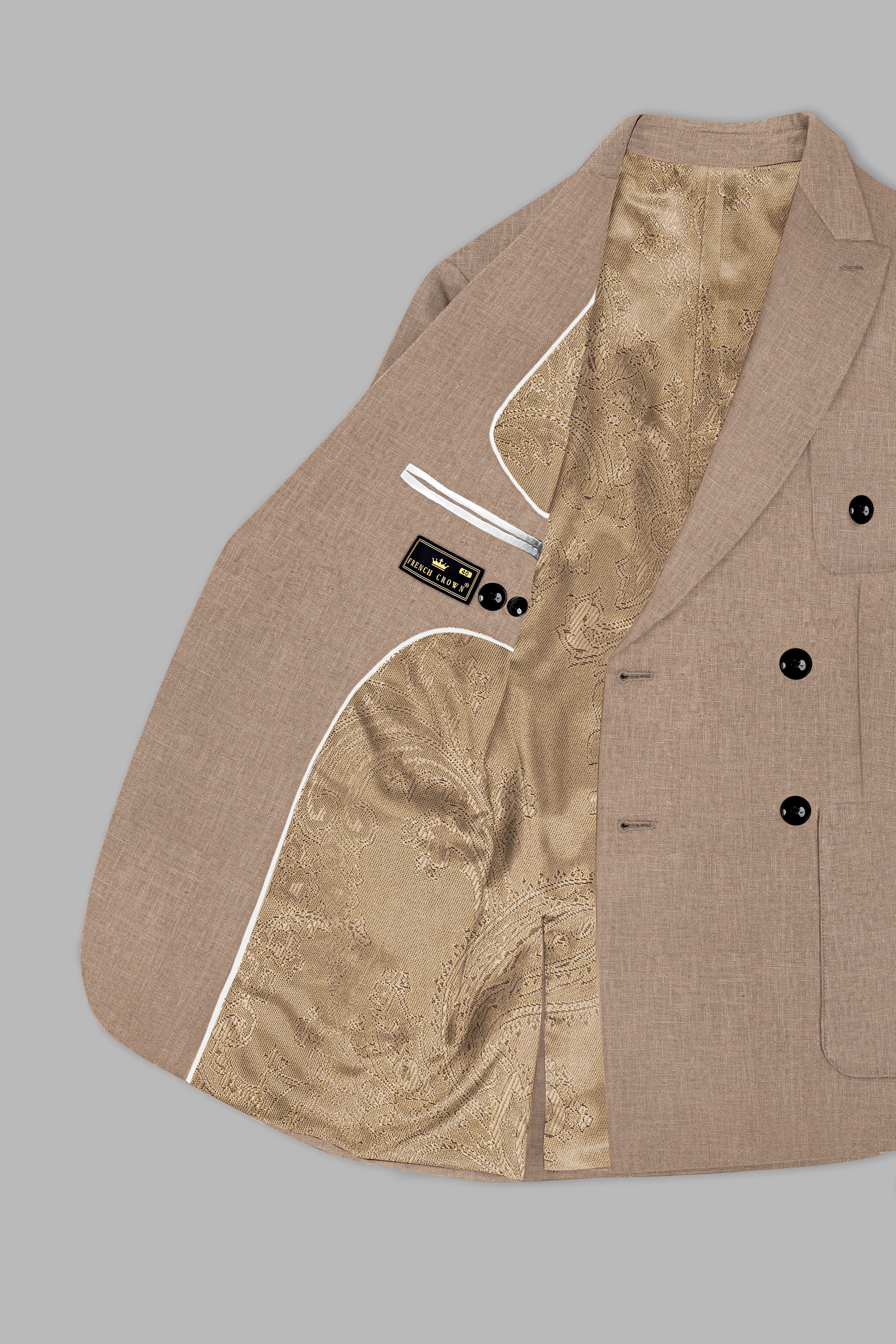 Oyster Brown Luxurious Linen Double Breasted Sports Suit