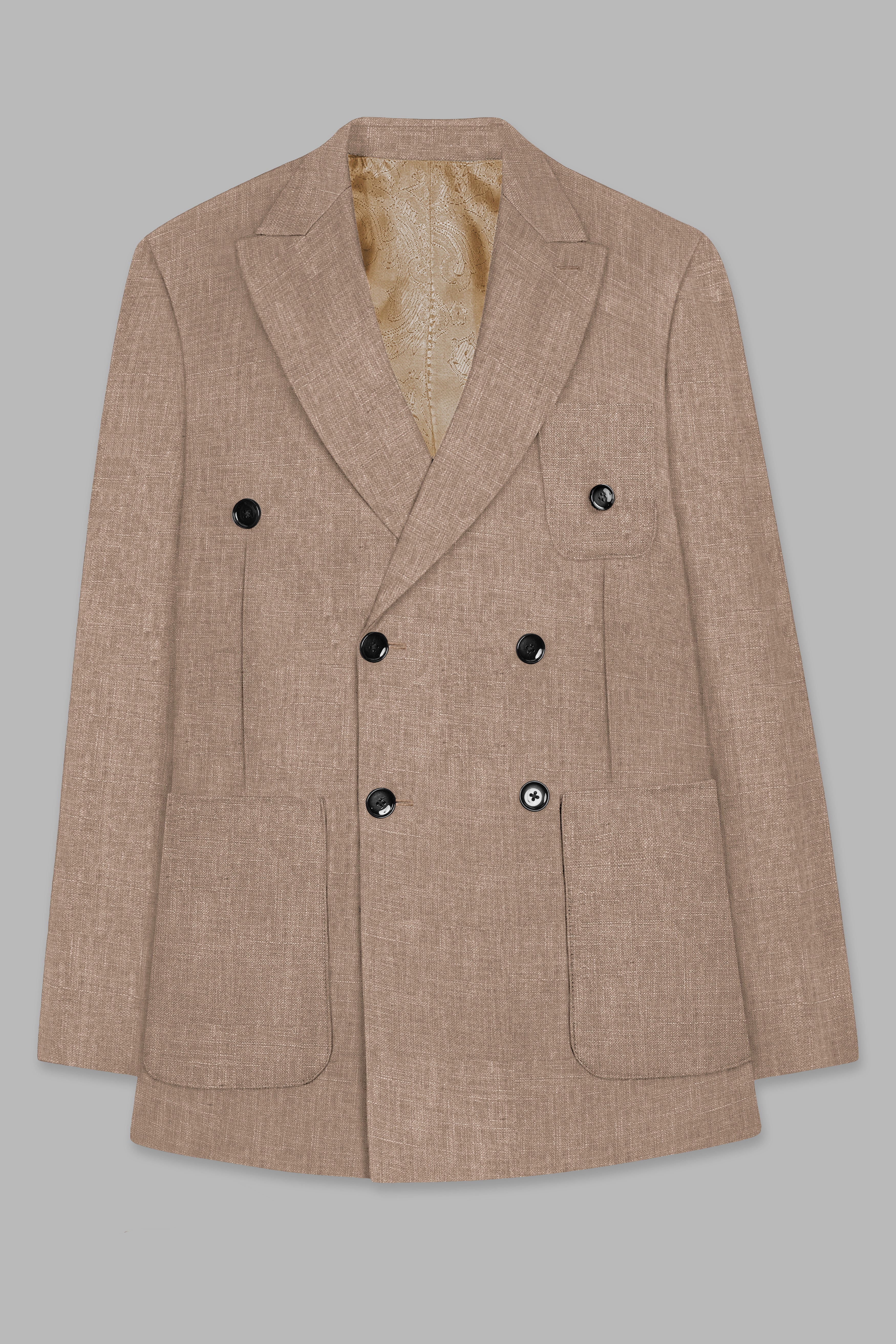 Oyster Brown Luxurious Linen Double Breasted Sports Suit