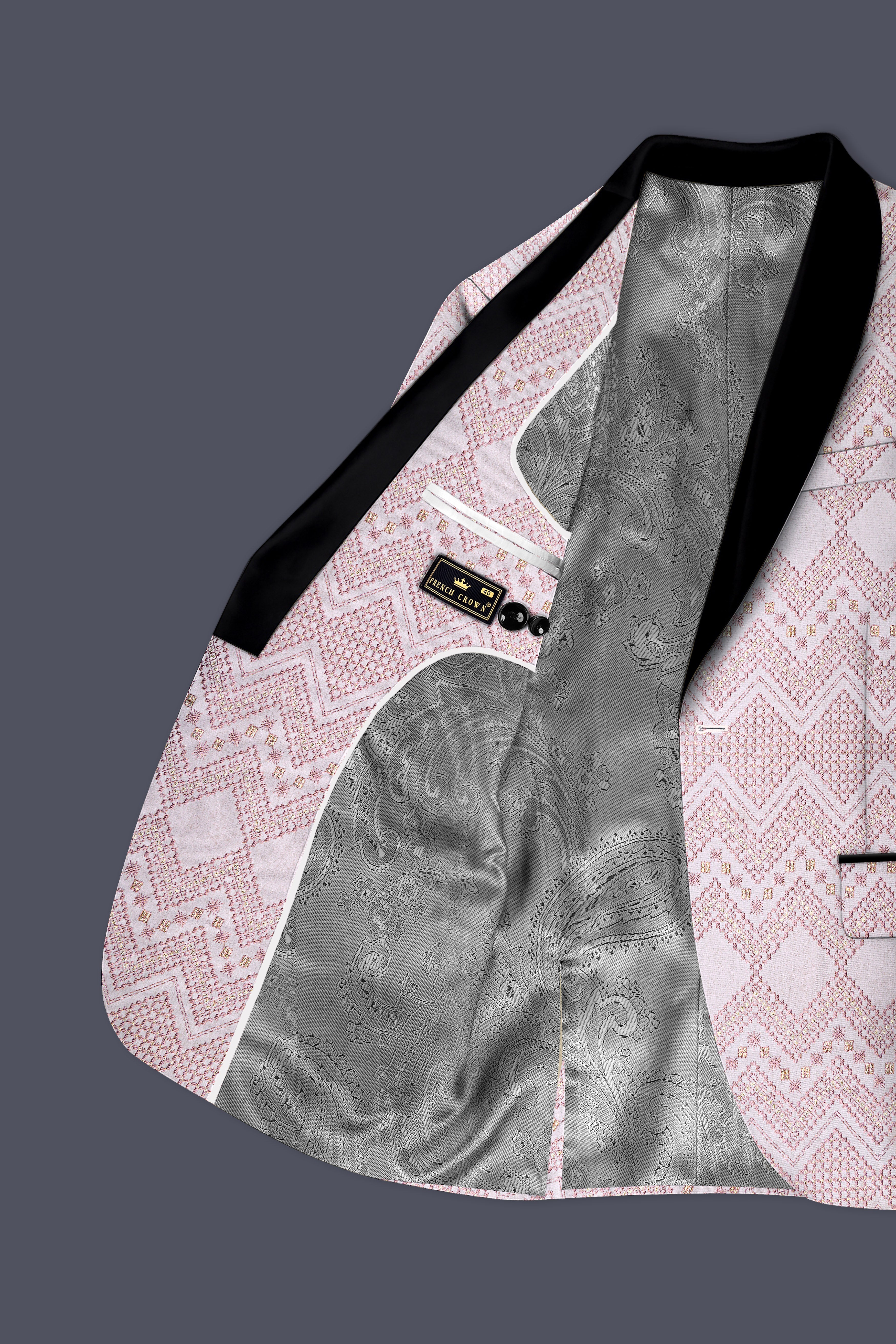 Florissa-Blossom Pink Chevron Sequin And Slik Thread Embroidered Tuxedo Suit